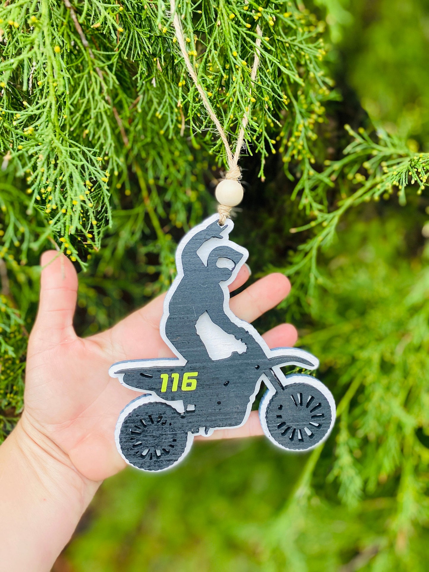 Dirt bike ornament, motocross ornaments, motocross personalized ornament, holiday decor, motocross helmet, car charm, dirt bike ornament