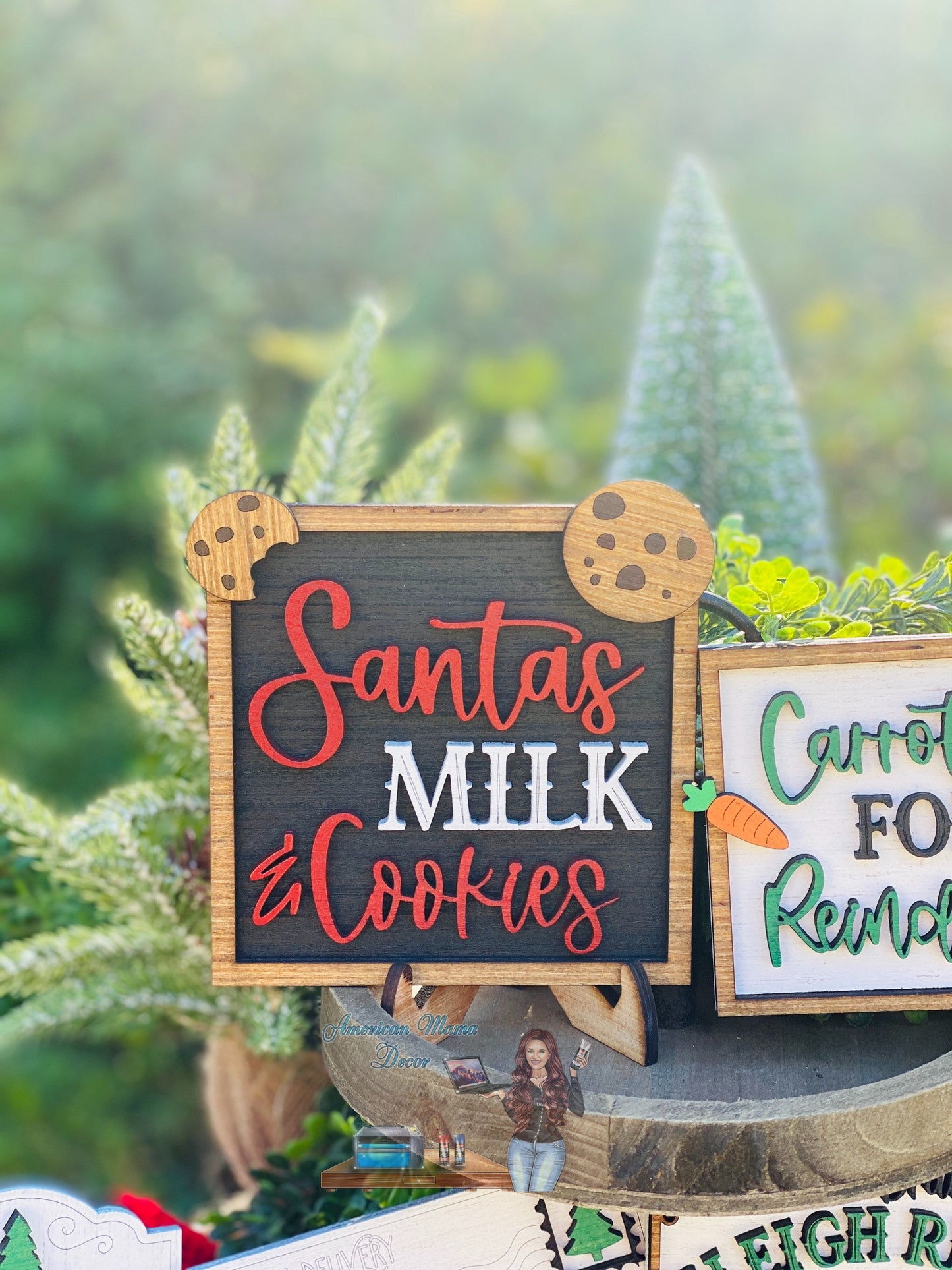 Christmas Tiered Tray Set,home decor, Christmas, Santa’s milk, cookies, carrots for reindeer, farmhouse decor,xmas decor, Rae Dunn decor