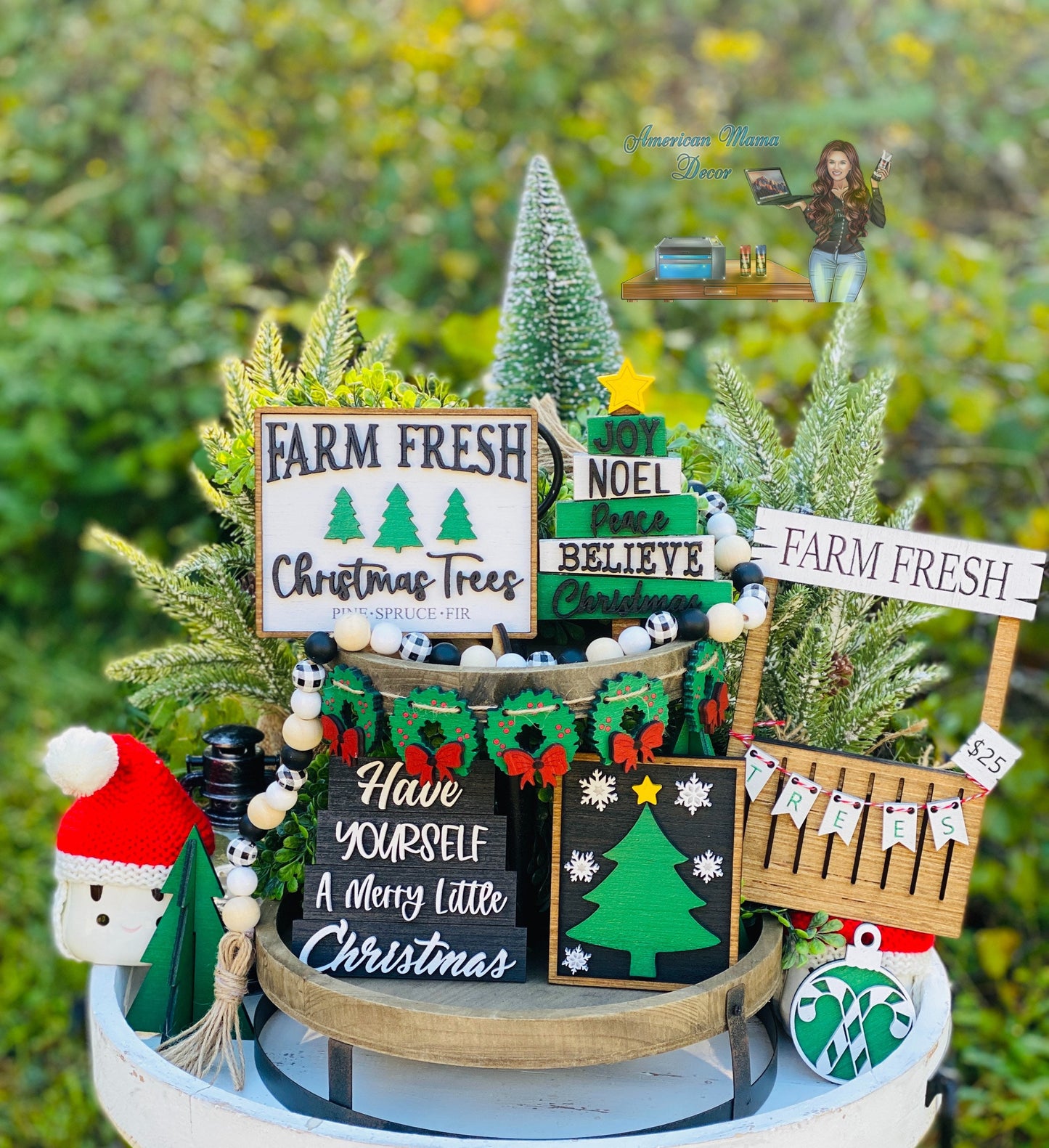 Christmas Tiered Tray Set,home decor, merry xmas, Christmas, Santa’s sled, believe, farmhouse decor,xmas decor, Rae Dunn decor, Santa Claus