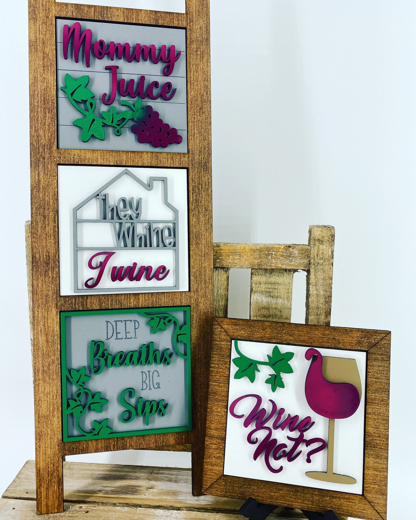 wine Leaning ladder, home decor, Rae Dunn displays, gift for mom, mommy juice, they whine i wine, wine not, hutch displays, holiday decor