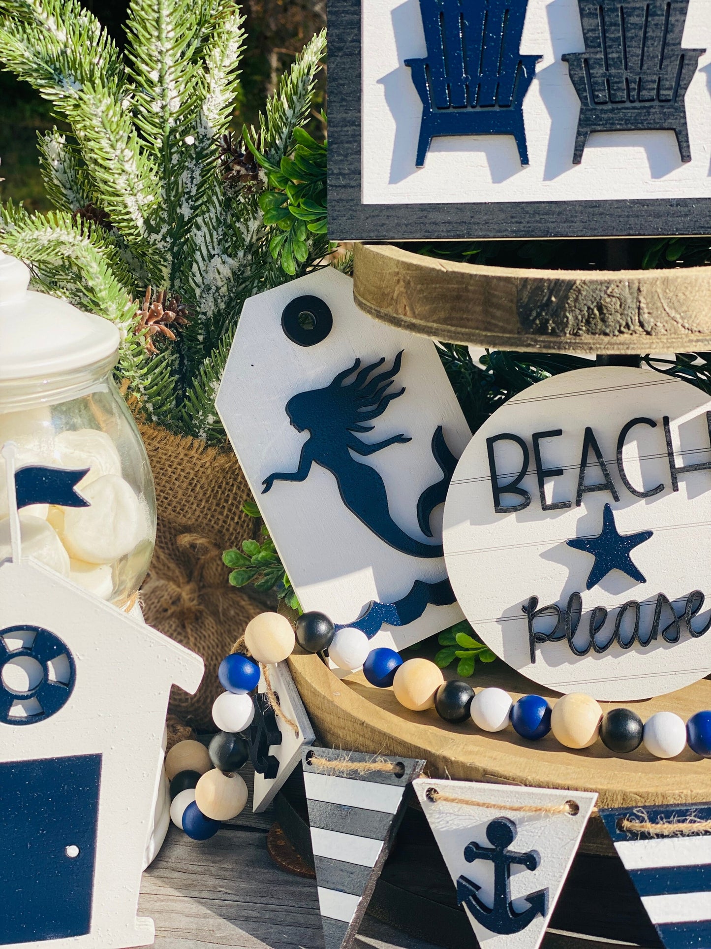 Beach tier tray set, tier tray decor, nautical, home decor, summer time, beach house decor, 3d signs, tier tray signs, Rae dunn decor