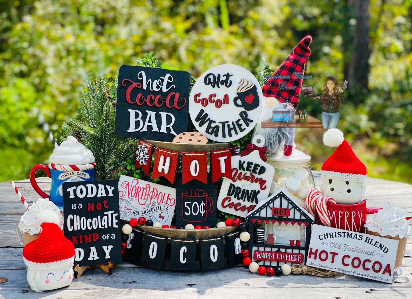 Hot cocoa bar, tier tray decor, hot chocolate, home decor, Christmas decor, stocking stuffers, peppermint sticks, candy canes, marshmallows
