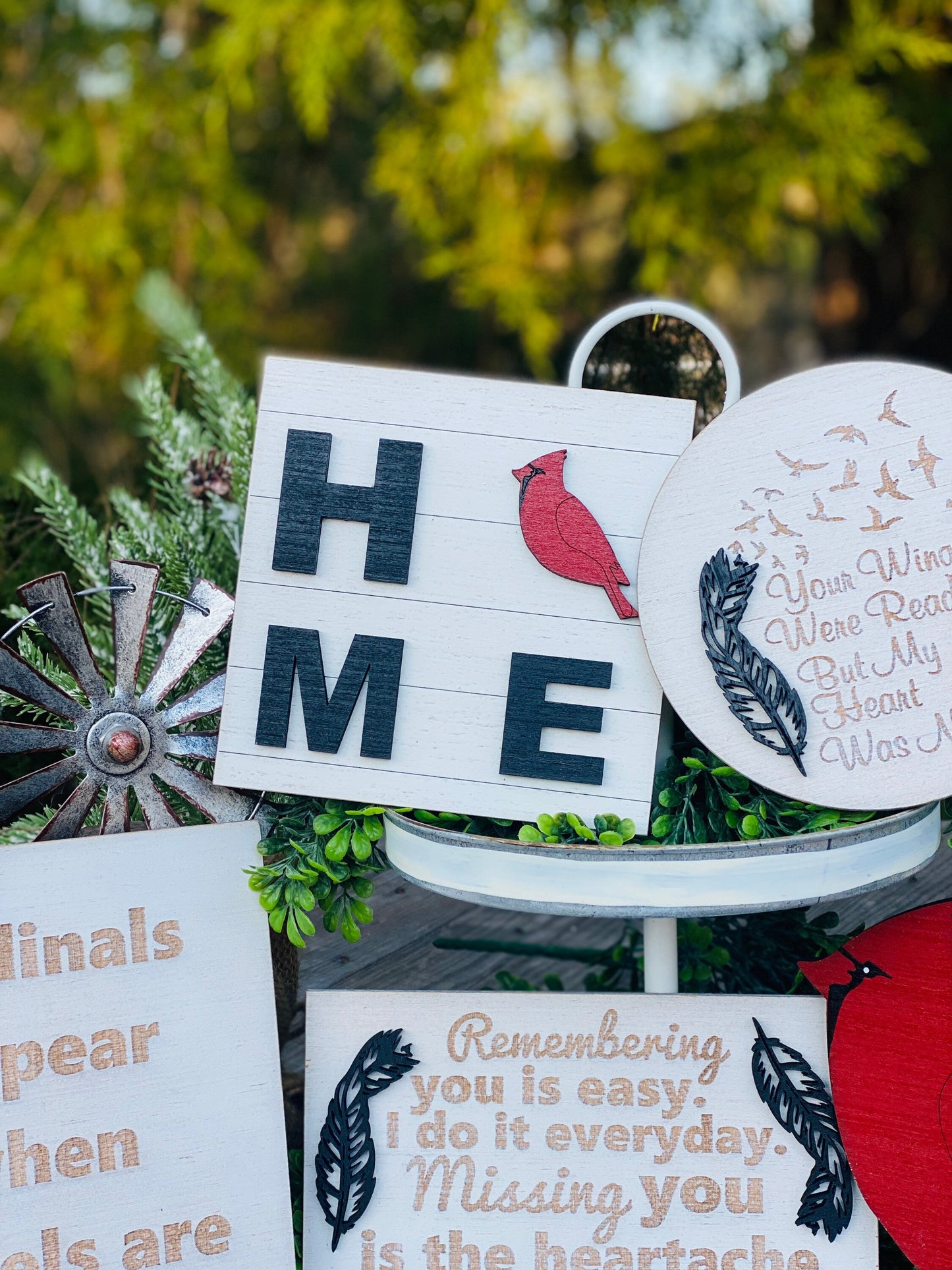Memorial tier tray decor, cardinals, home decor, Rae dunn decor, angels appears, missing you, wings were ready, farmhouse decor, tier tray