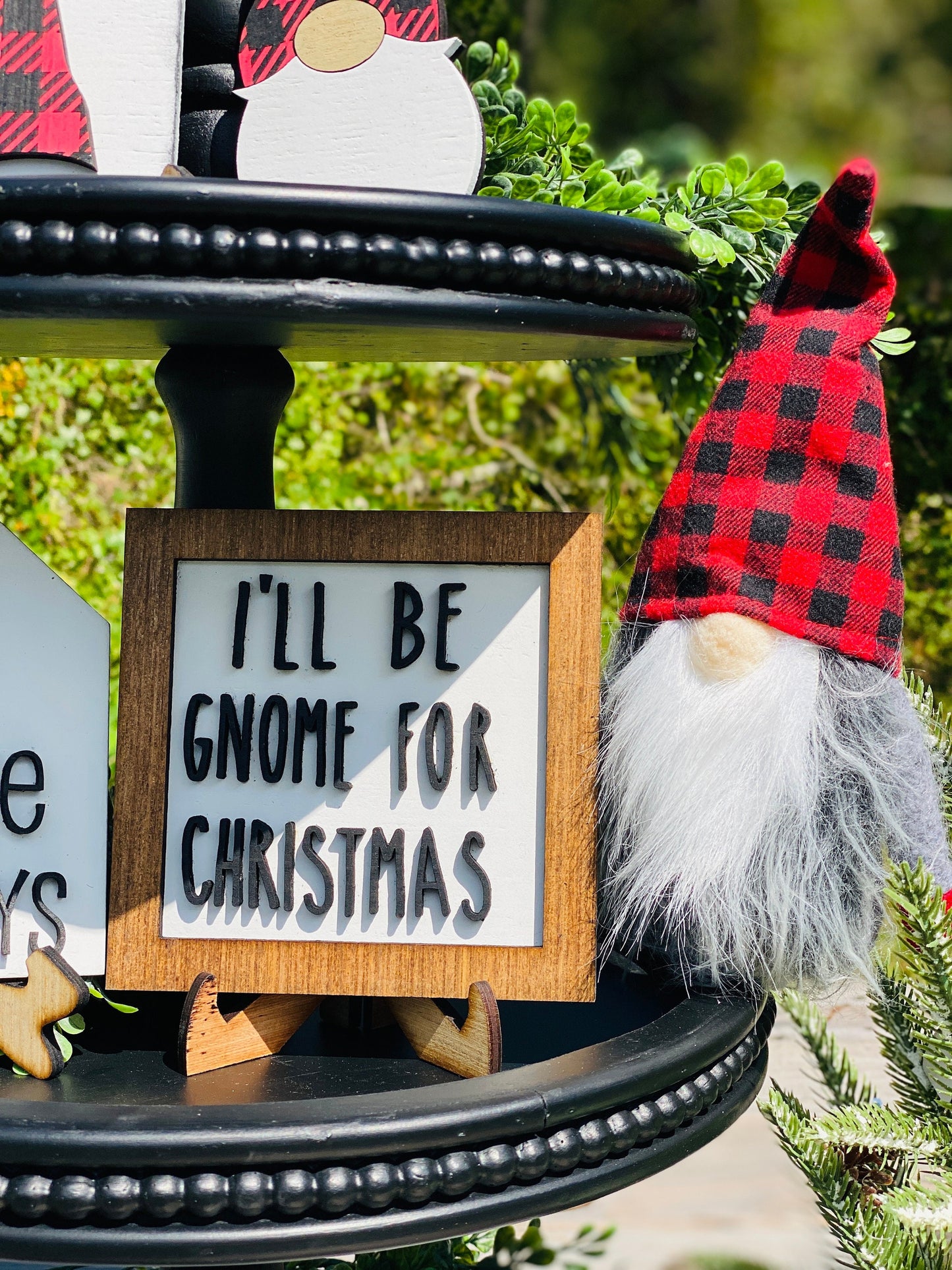 gnome for the holidays tiered tray set, home decor, Rae Dunn, gnomes, gnome sweet gnome,I’ll be gnome for Christmas, Buffalo plaid,holidays