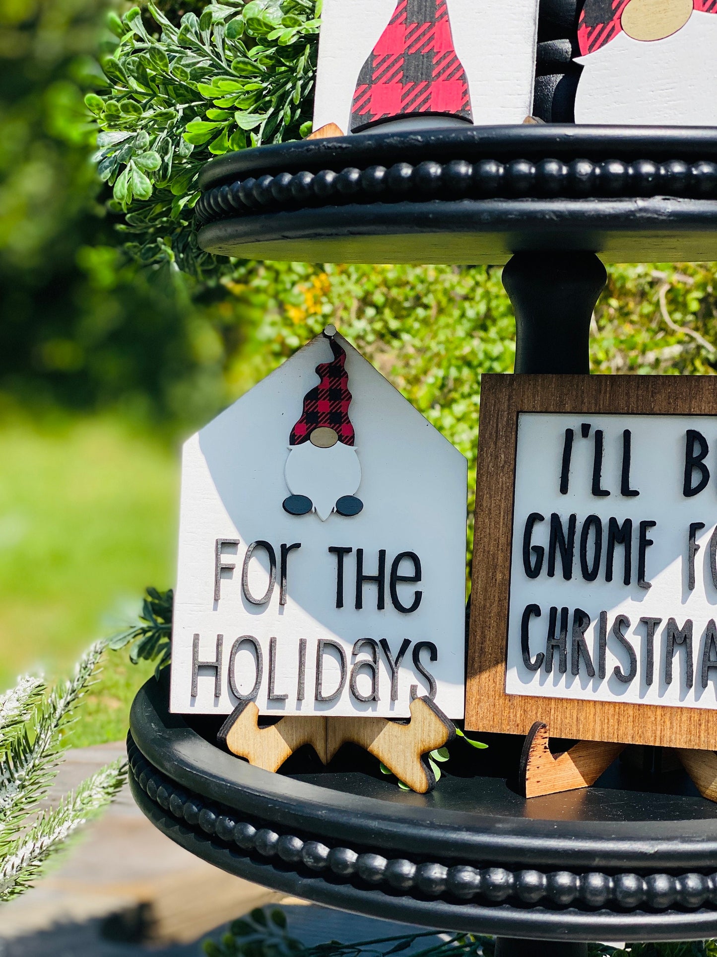 gnome for the holidays tiered tray set, home decor, Rae Dunn, gnomes, gnome sweet gnome,I’ll be gnome for Christmas, Buffalo plaid,holidays