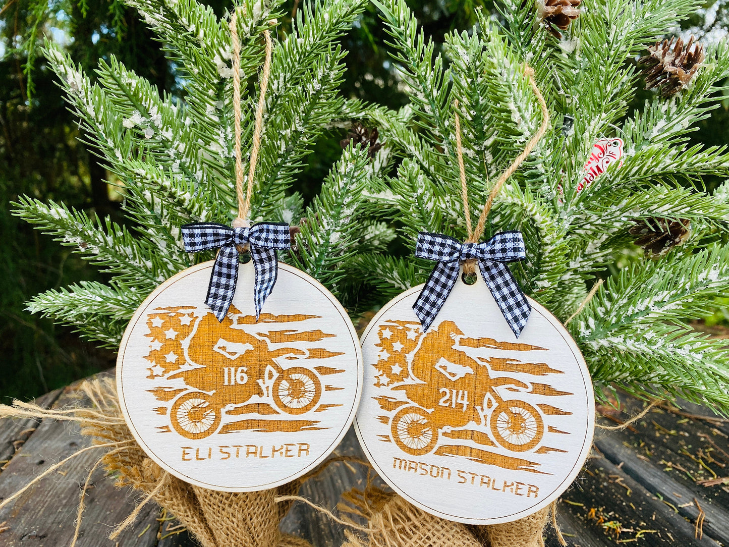 American flag, Christmas tree decor, motocross ornament, personalized dirtbike Christmas ornament, Christmas decor, home decor