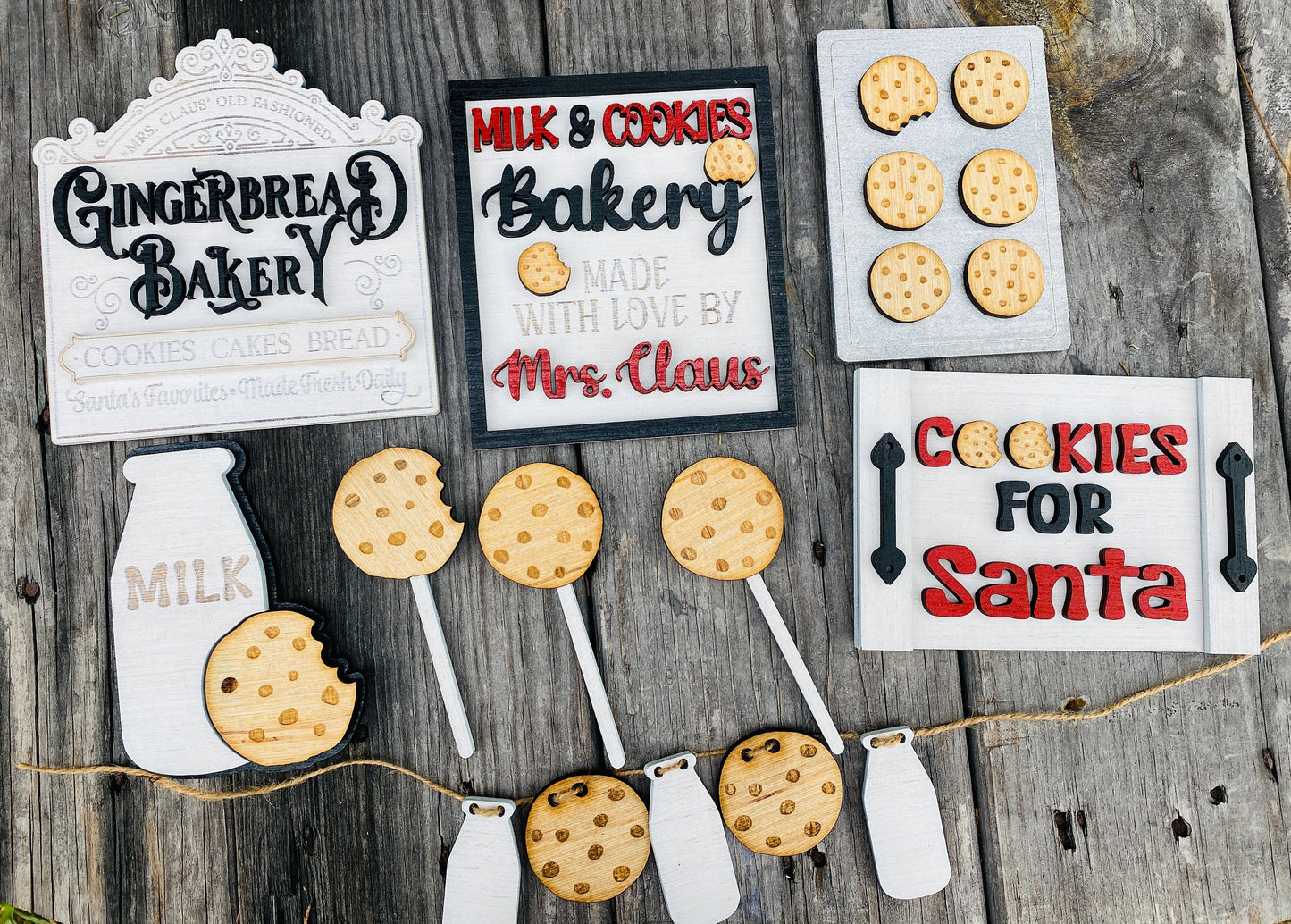 Christmas decor / tier tray decor / home decor / Rae dunn decor / merry Christmas / Santa’s cookies / bakery / milk / Mrs Claus