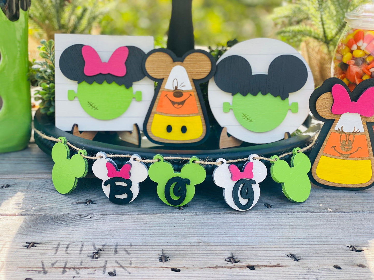 Hey boo, tier tray decor, home decor, Frankenstein, Rae dunn decor, Main Street, Halloween decor, farmhouse decor, tier tray accessories