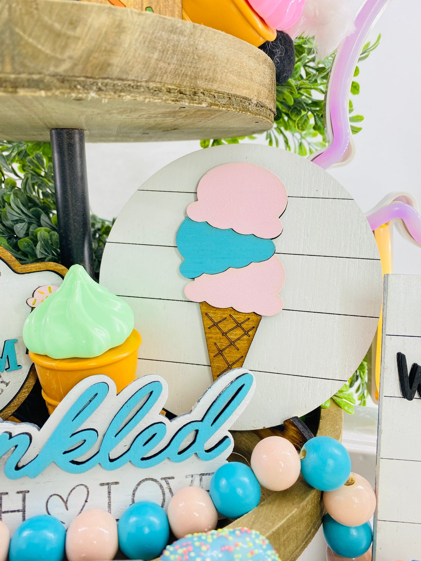 ice cream tier tray set, sweet shop,sprinkles, stop the world and melt with you, run after ice cream truck, gift for mom, Rae Dunn decor