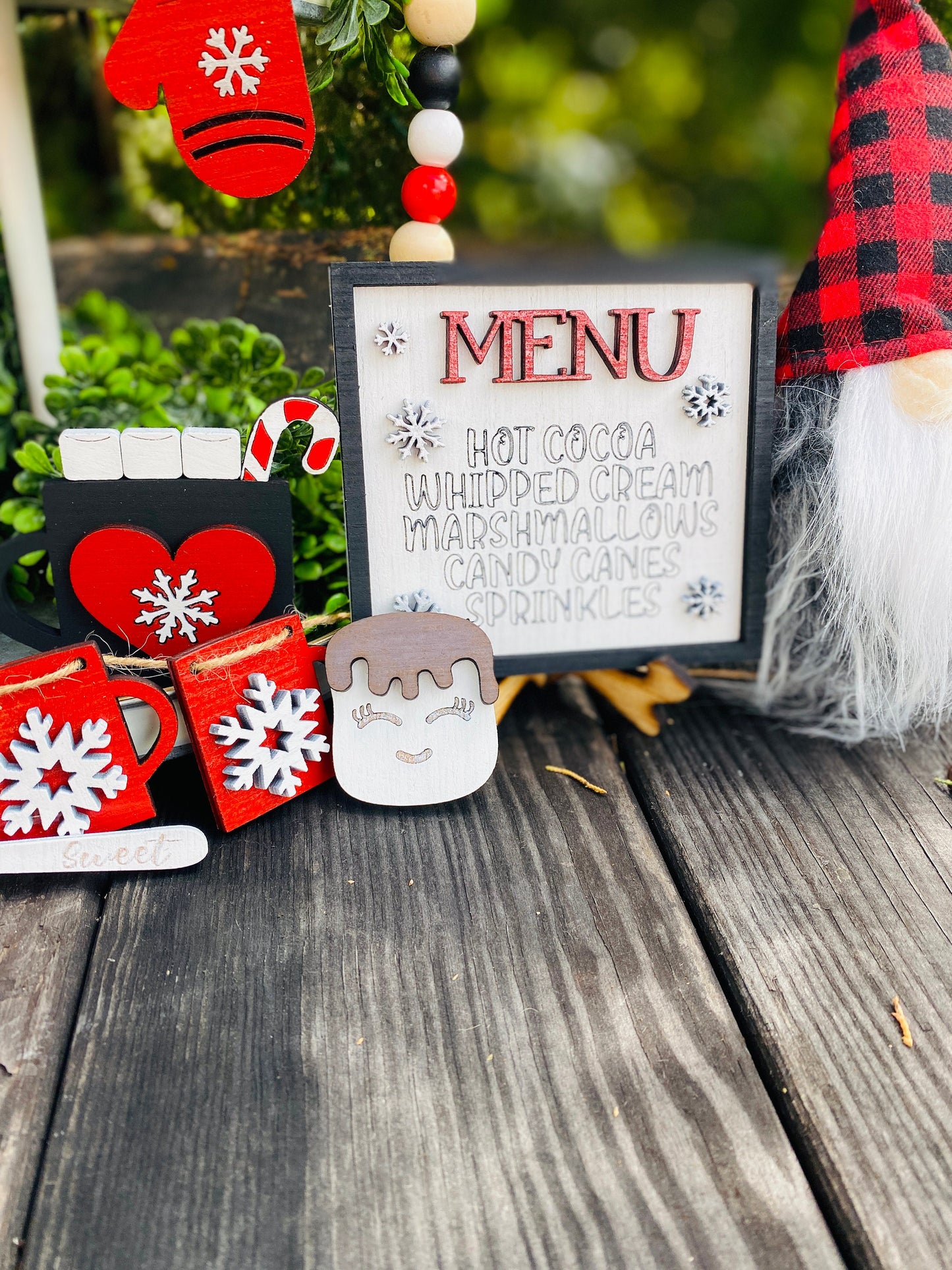 Hot cocoa tier tray / farmhouse / home decor / hutch decor / Rae dunn decor / hot cocoa / marshmallows / peppermint / tier tray set