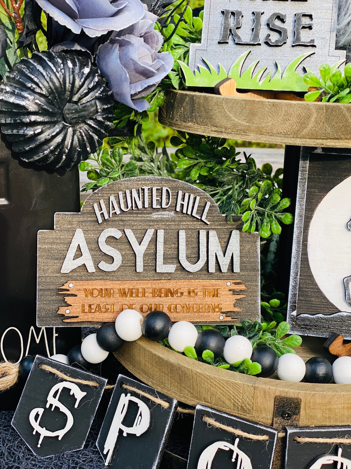 spooky,headless horseman, tier tray decor, Halloween, haunted hill asylum, dead will rise again,gifts for mom,your well being,Rae Dunn decor