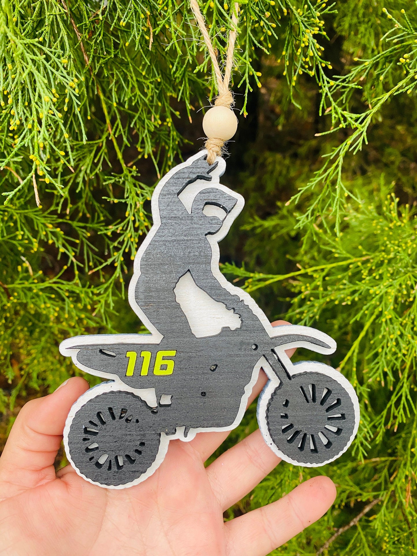 Dirt bike ornament, motocross ornaments, motocross personalized ornament, holiday decor, motocross helmet, car charm, dirt bike ornament
