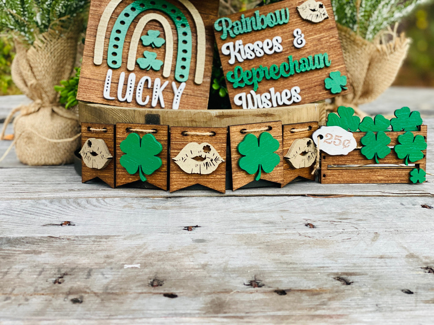 St Patrick’s day tier tray set, home decor, St. Patty’s, Rae dunn decor, leprechaun wishes, rainbow kisses, pot of gold, mini signs, clover
