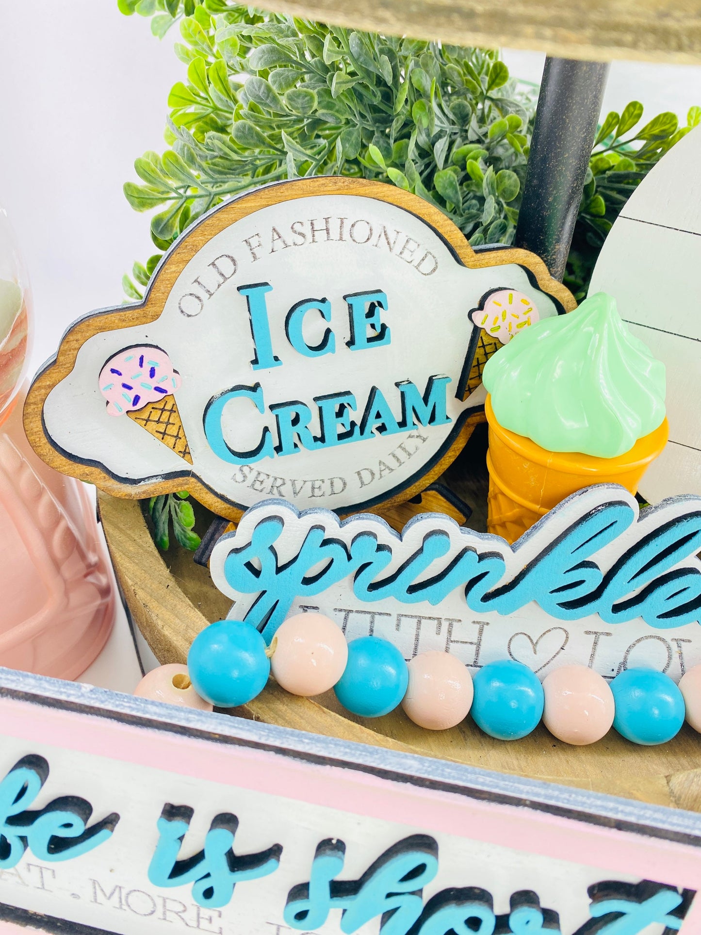 ice cream tier tray set, sweet shop,sprinkles, stop the world and melt with you, run after ice cream truck, gift for mom, Rae Dunn decor