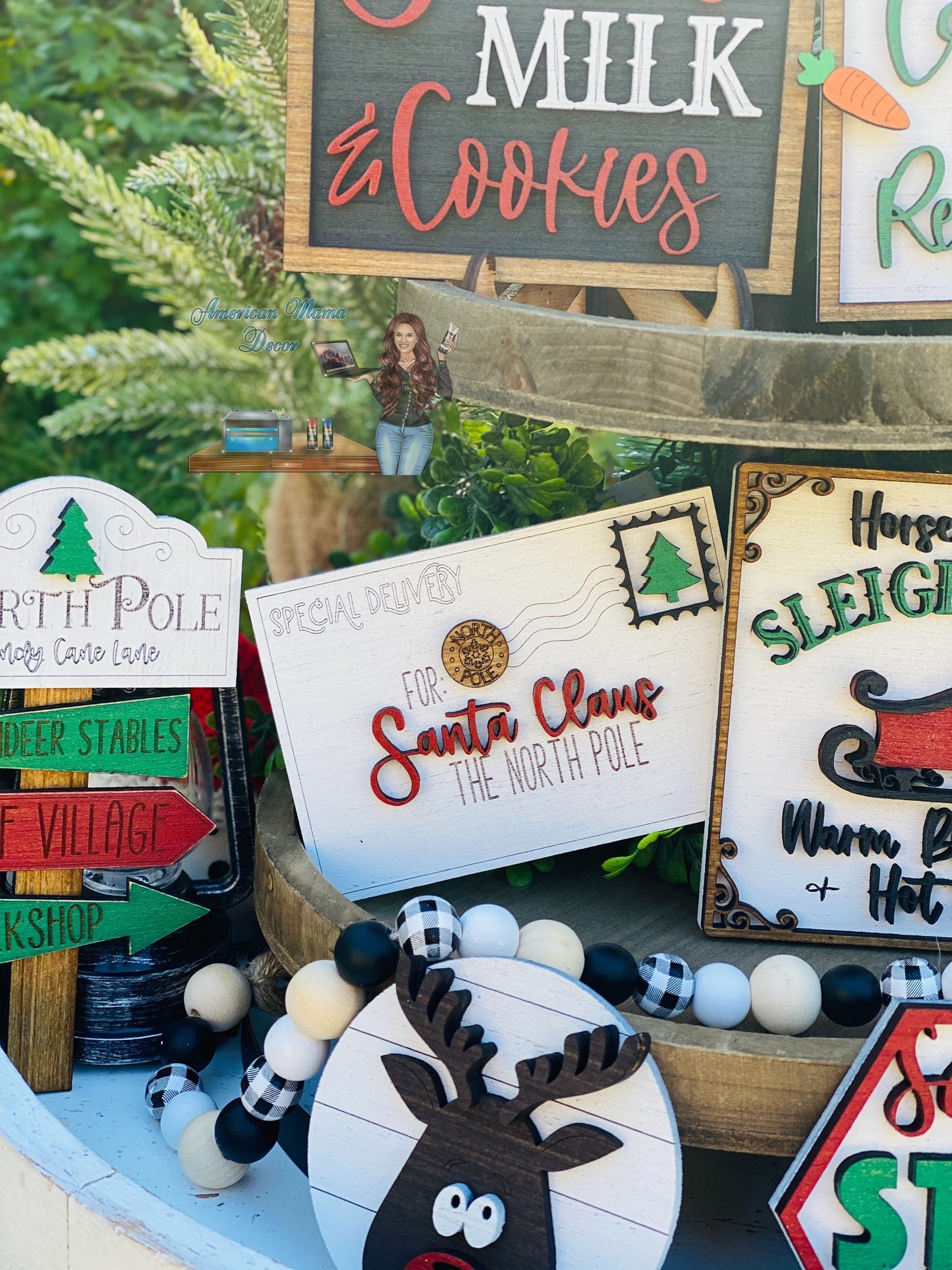 Christmas Tiered Tray Set,home decor, Christmas, Santa’s milk, cookies, carrots for reindeer, farmhouse decor,xmas decor, Rae Dunn decor