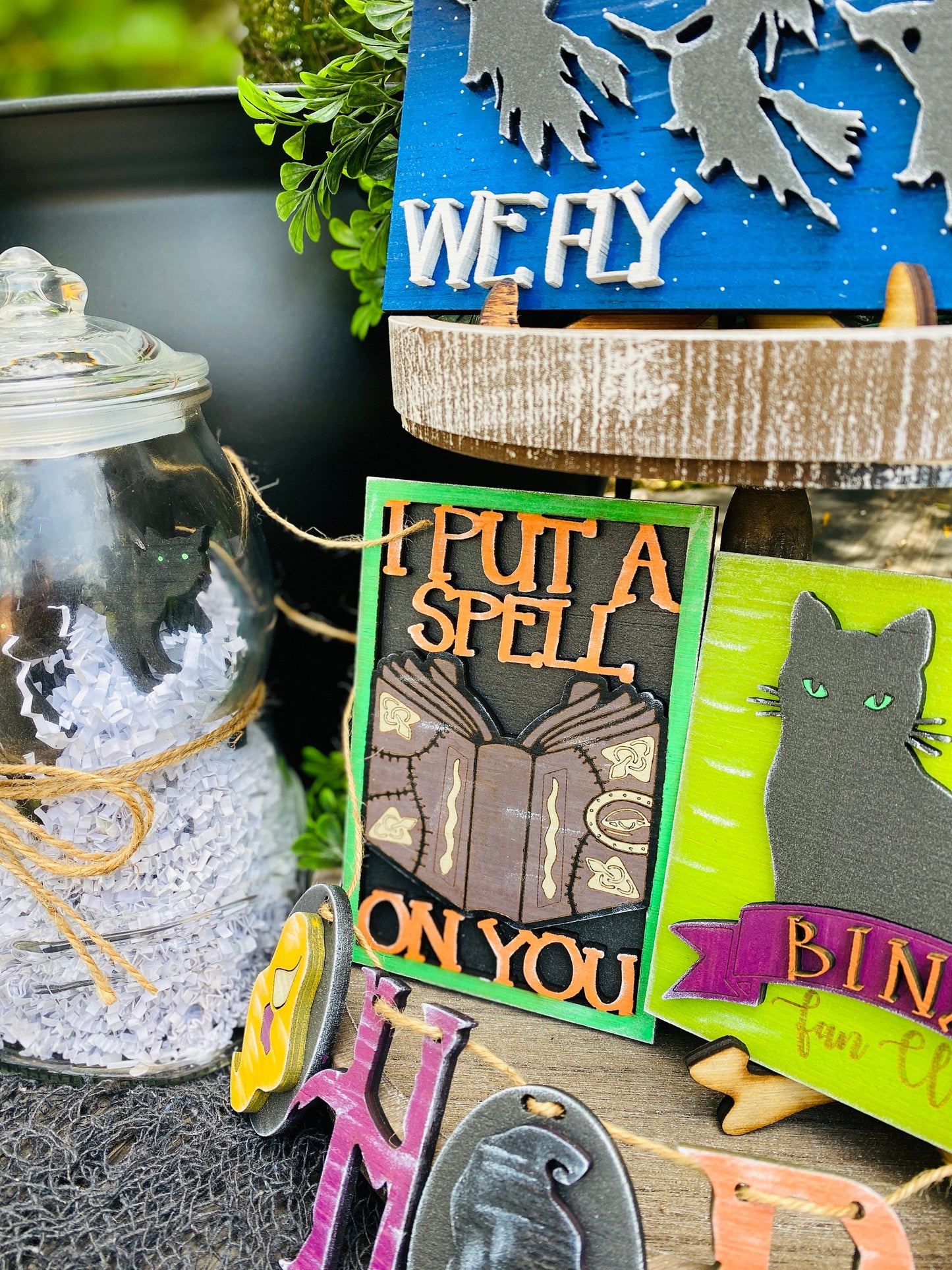 Witches tier tray decor, Halloween tier tray decor, home decor, witch spells, Rae dunn decor, Binx, witches, black flame