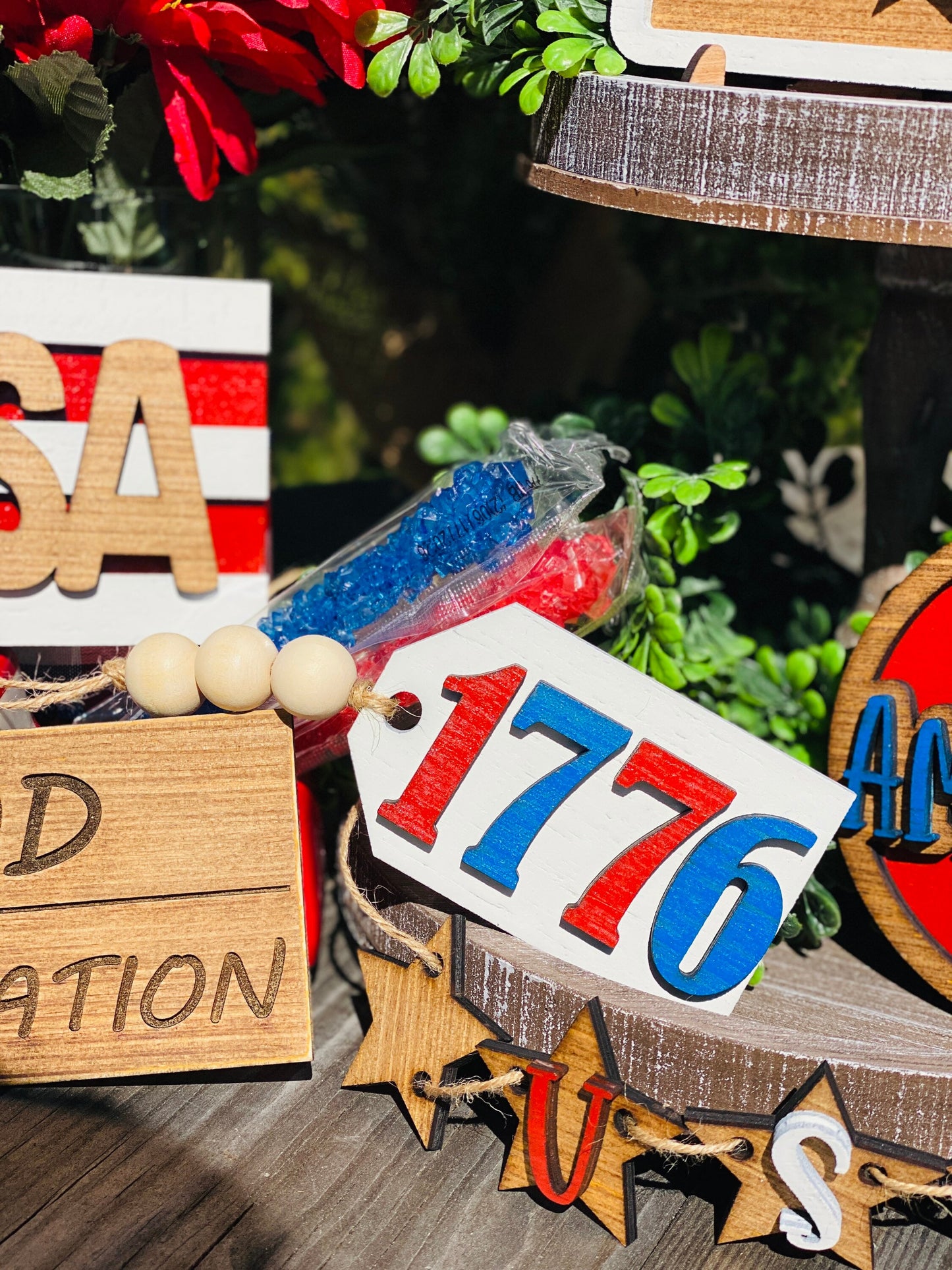July 4th tier tray set, 4th of July, Independence Day, usa, America, one nation under god, 1776, home, liberty, United States flag, decor