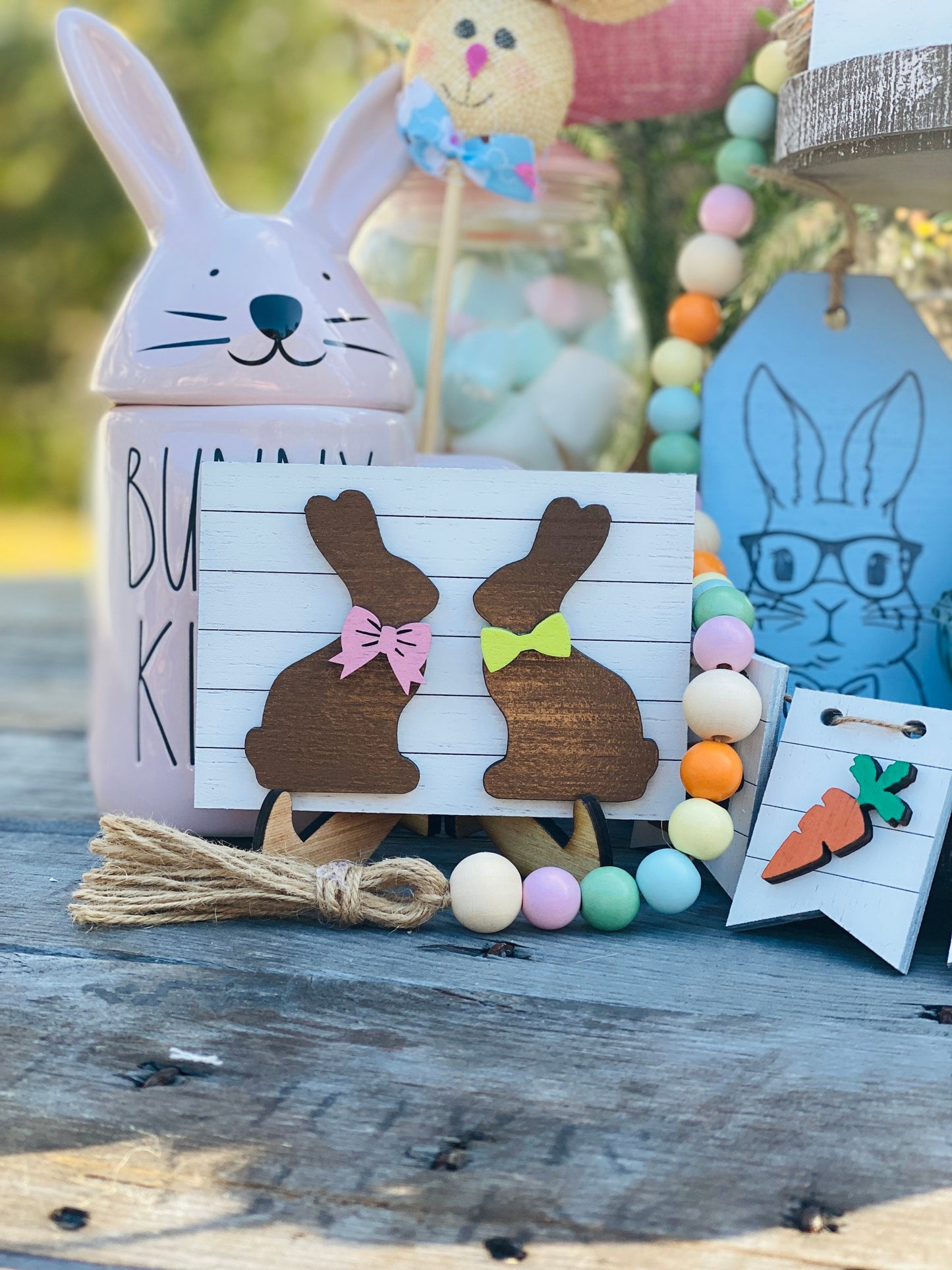 Easter bunny tier tray decor, tier tray set, Rae dunn decor,mini signs,tier tray signs,bite me, cottontail candy co, rabbit, chocolate bunny