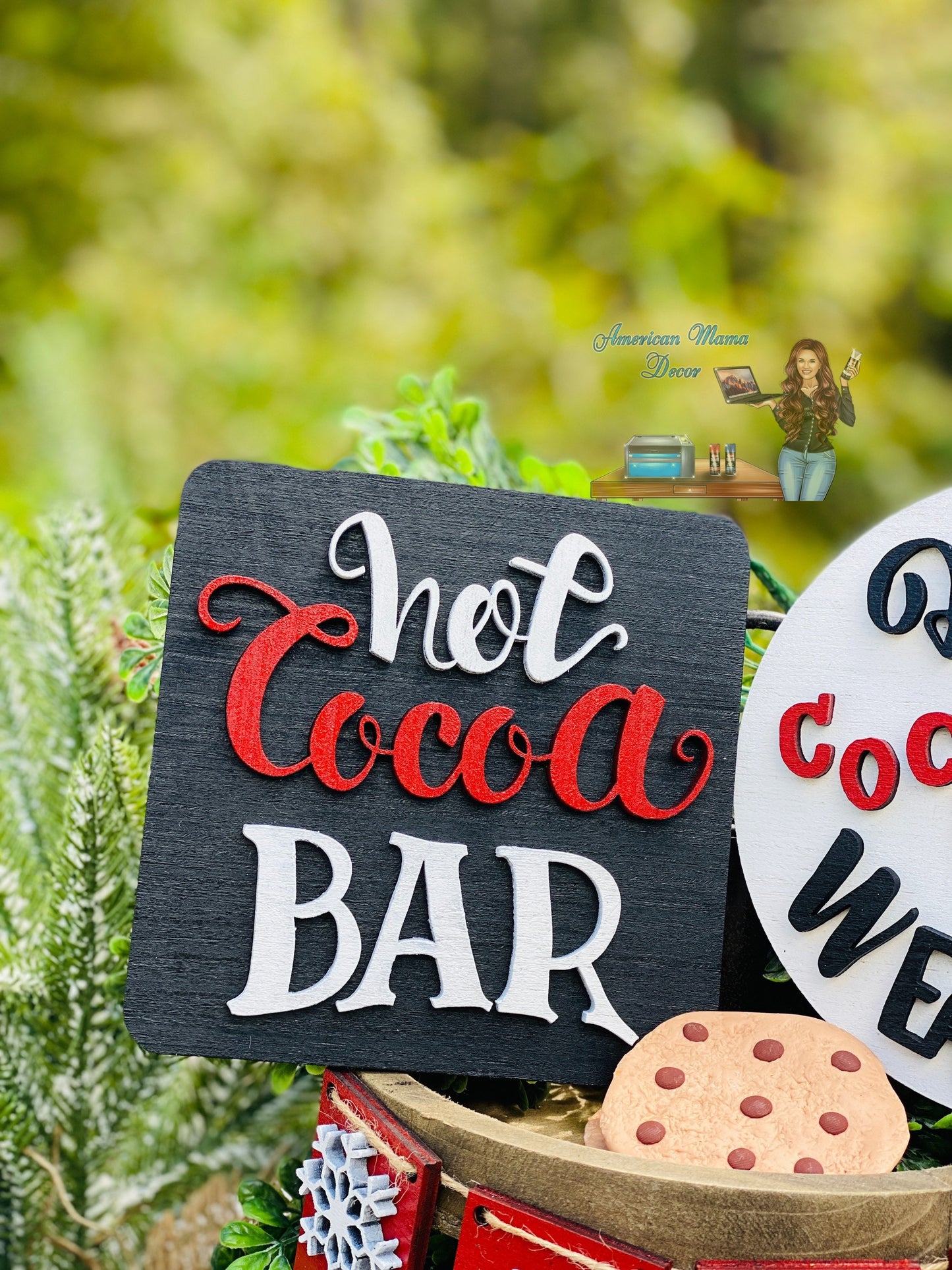 Hot cocoa bar, tier tray decor, hot chocolate, home decor, Christmas decor, stocking stuffers, peppermint sticks, candy canes, marshmallows