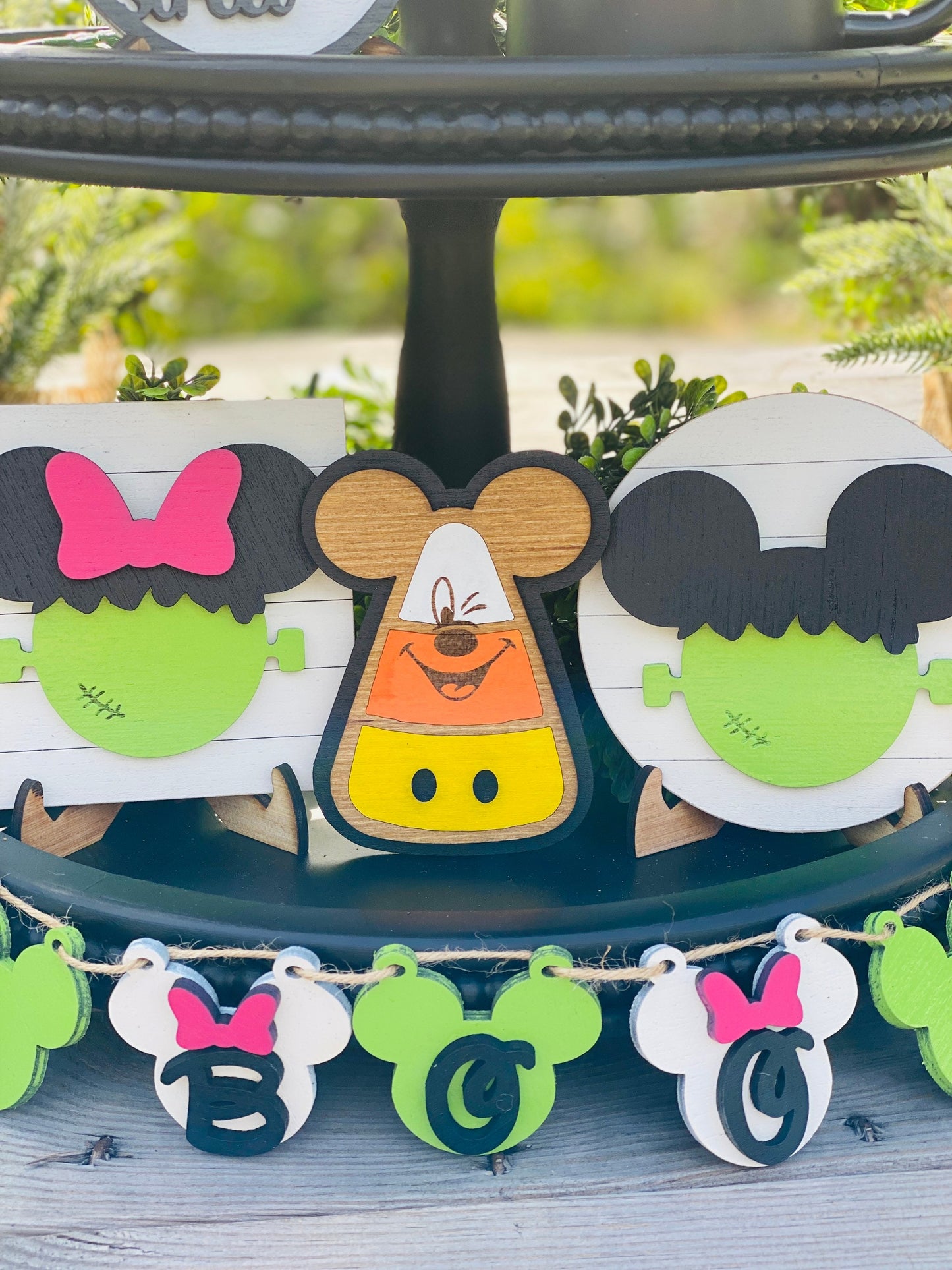 Hey boo, tier tray decor, home decor, Frankenstein, Rae dunn decor, Main Street, Halloween decor, farmhouse decor, tier tray accessories
