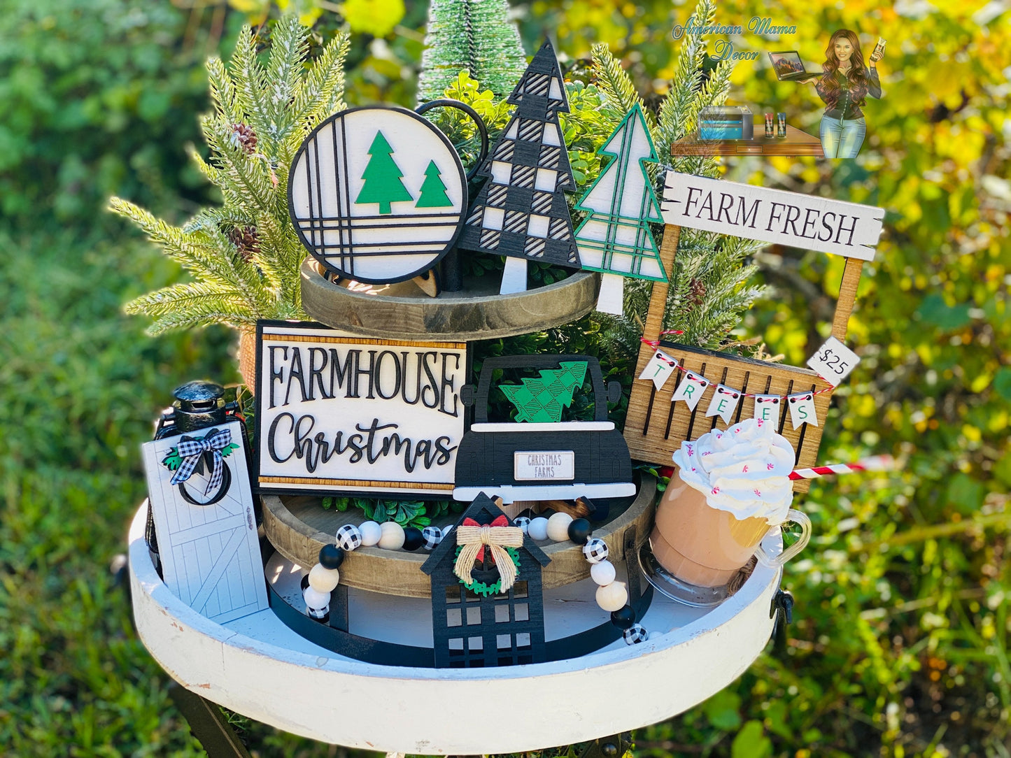 Christmas Tiered Tray Set,home decor, merry Christmas, Christmas, farm fresh trees, farmhouse Christmas decor,xmas decor, Rae Dunn decor