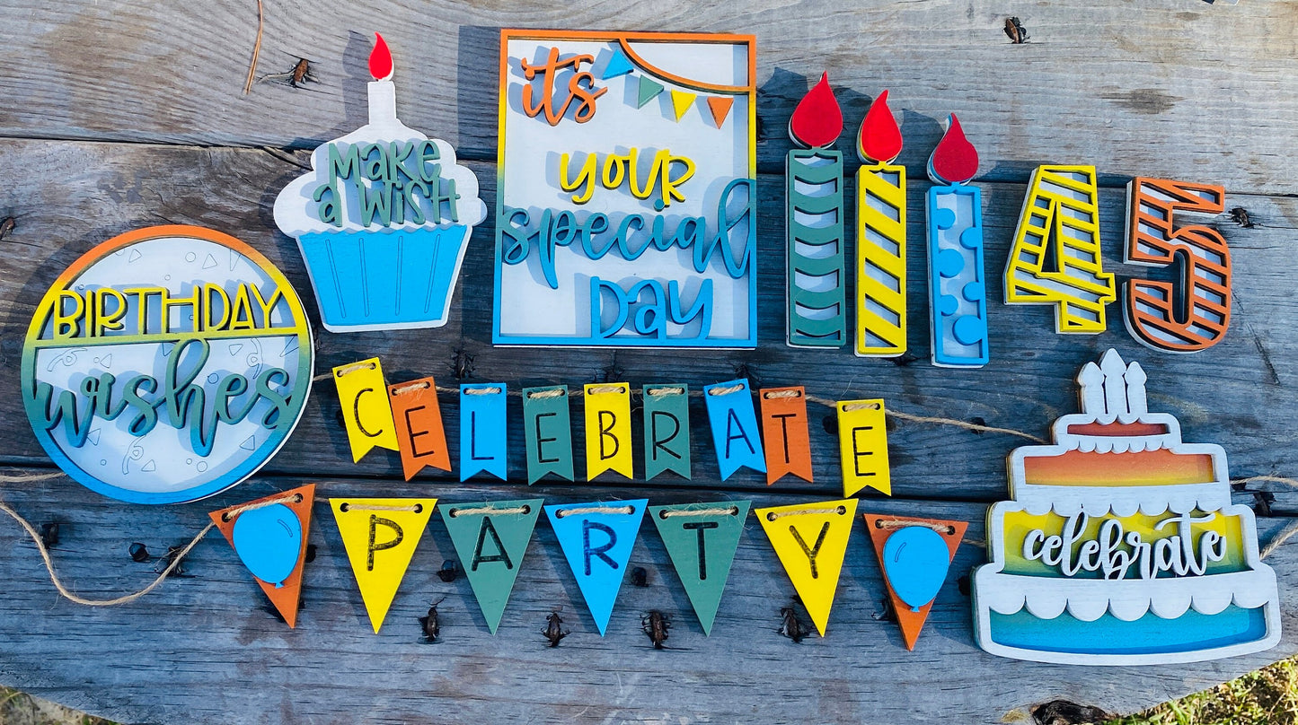 Birthday tier tray decor, celebration, birthday home decor, tier tray set, Rae dunn decor, celebrate, party, special day, birthday wishes