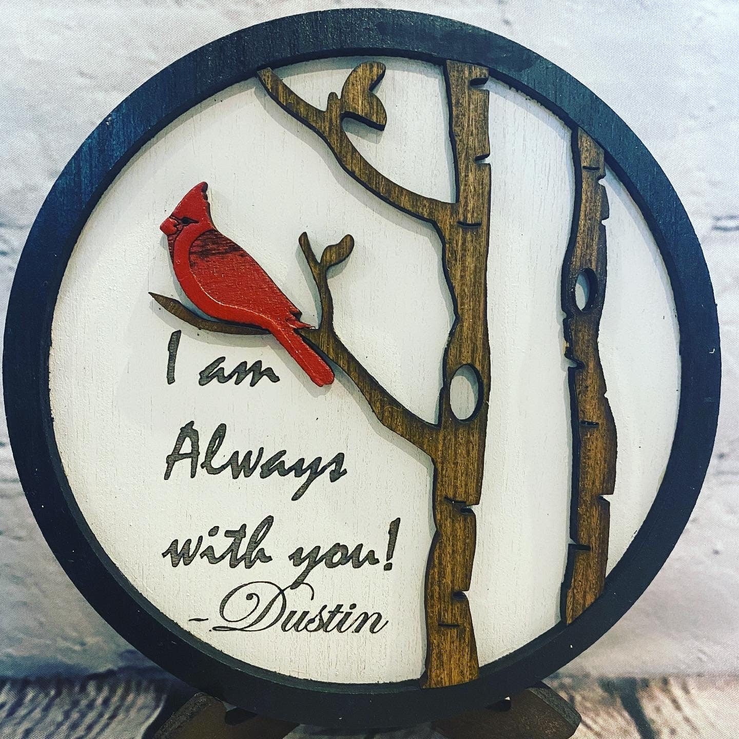 I am always with you cardinal mini round tray decor piece