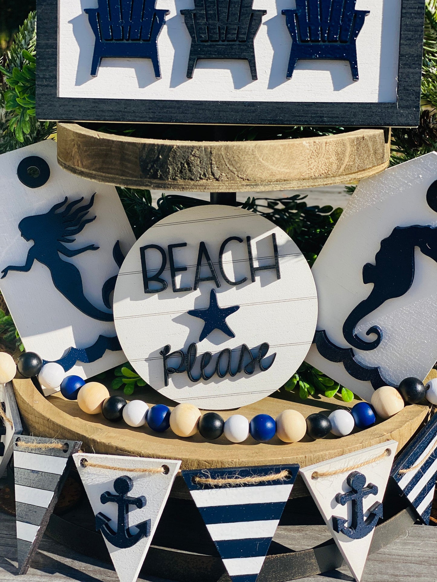 Beach tier tray set, tier tray decor, nautical, home decor, summer time, beach house decor, 3d signs, tier tray signs, Rae dunn decor