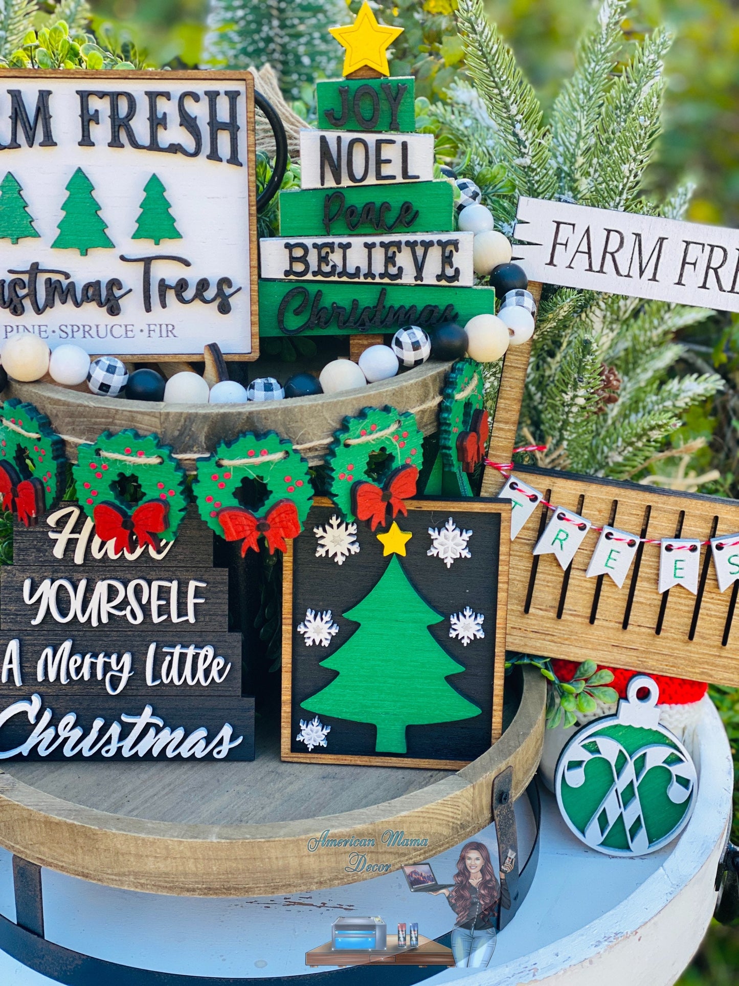 Christmas Tiered Tray Set,home decor, merry xmas, Christmas, Santa’s sled, believe, farmhouse decor,xmas decor, Rae Dunn decor, Santa Claus