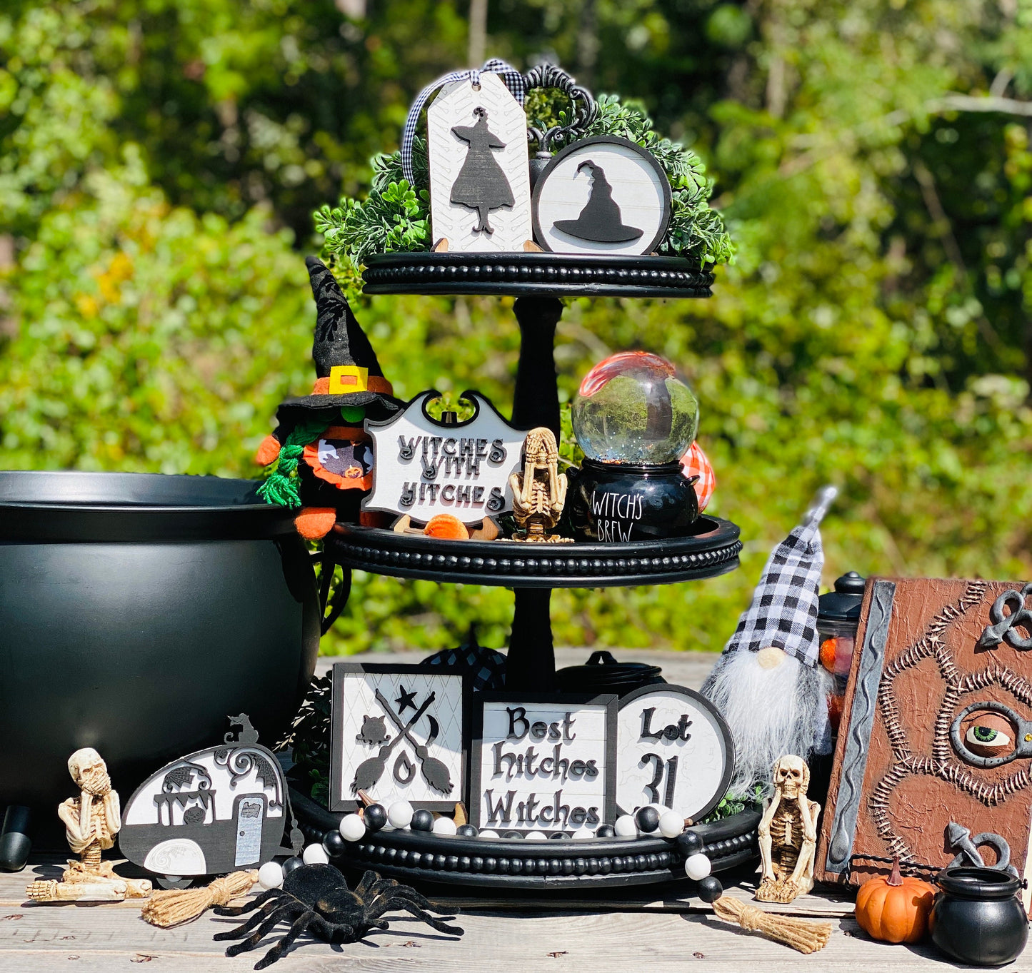 witches tier tray set,home decor,witches with hitches,best witches hitches,lot 31,camper,traveling witches,Rae Dunn, gift for mom