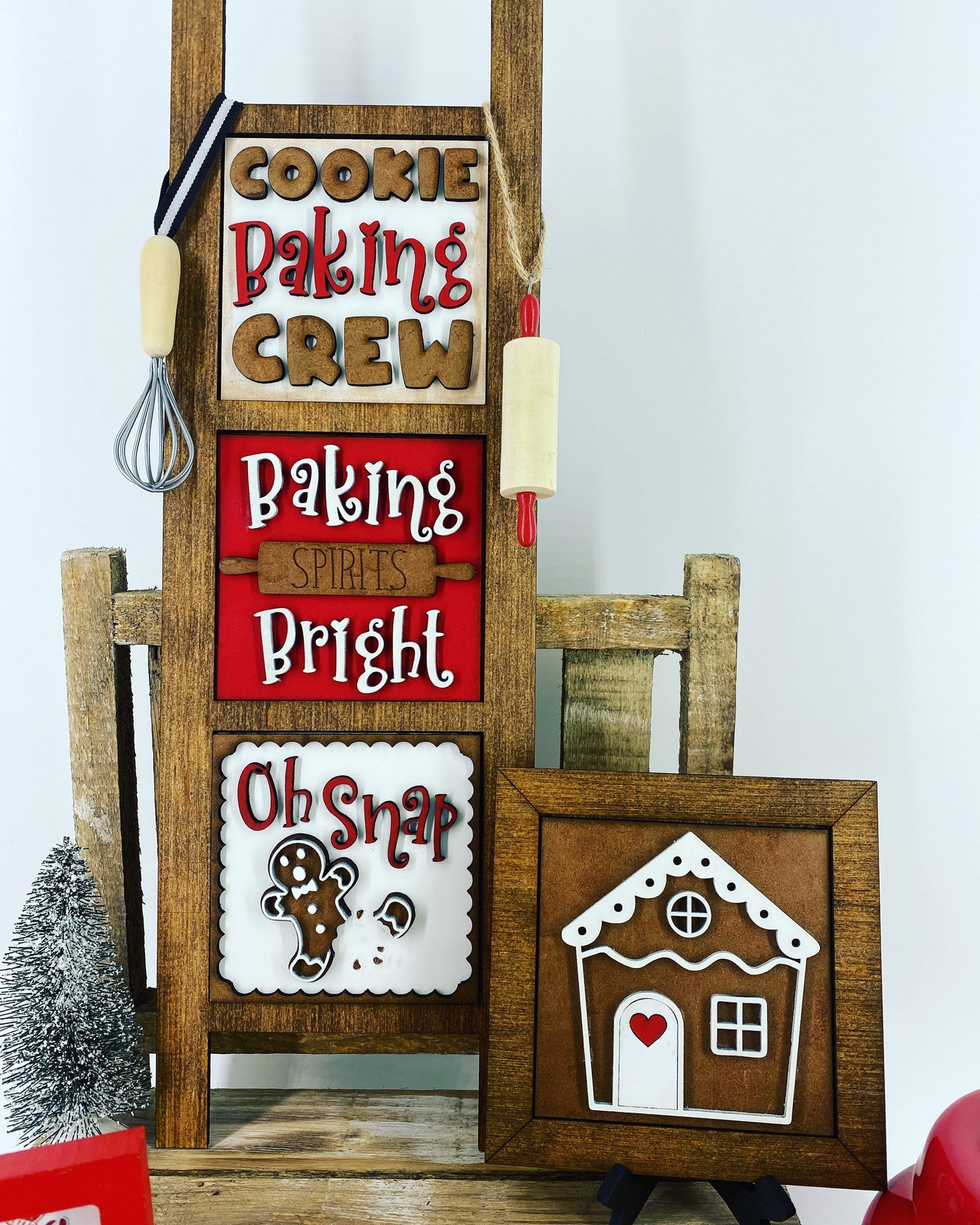 Gingerbread Man Leaning ladder, home decor, Rae Dunn displays, gift for mom, cookies, baking crew, hutch displays, holiday decor