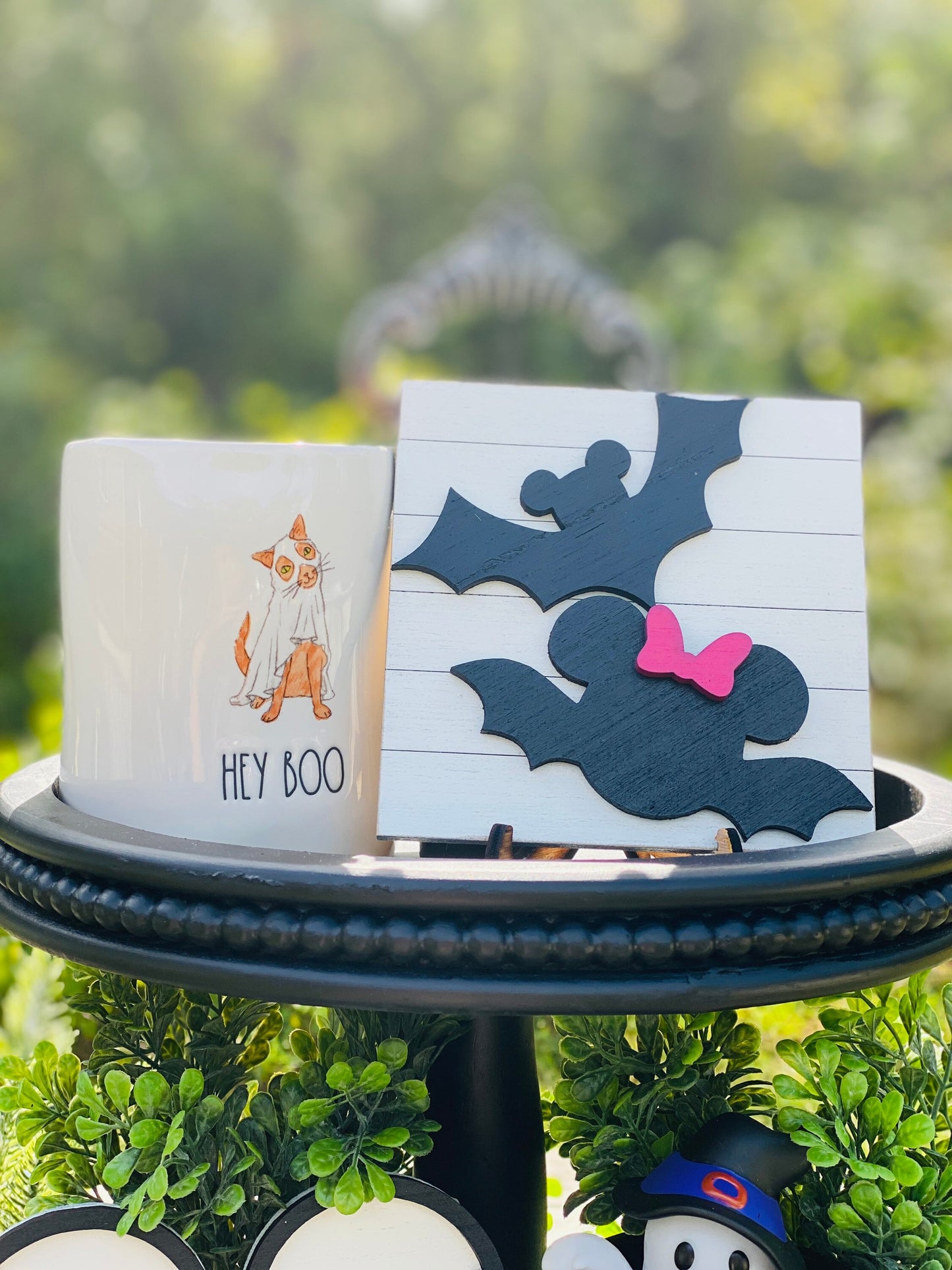 Hey boo, tier tray decor, home decor, Frankenstein, Rae dunn decor, Main Street, Halloween decor, farmhouse decor, tier tray accessories