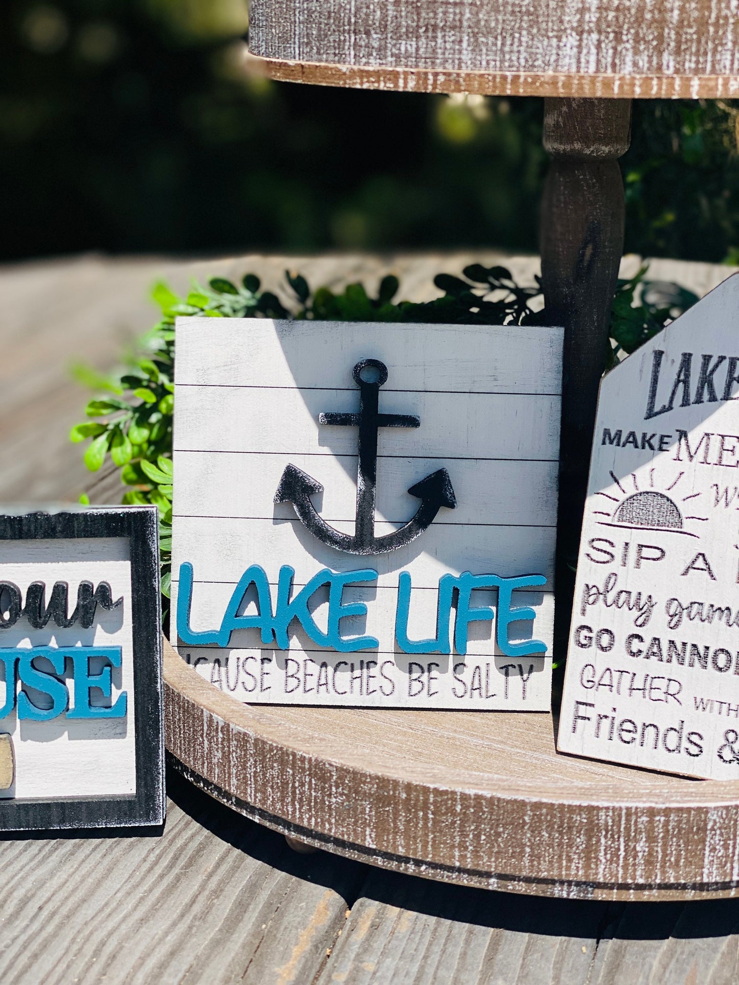 Lake life tier tray, home decor, jump in the lake, lake house, welcome, lake life, lake rules, beaches be salty, summer decor