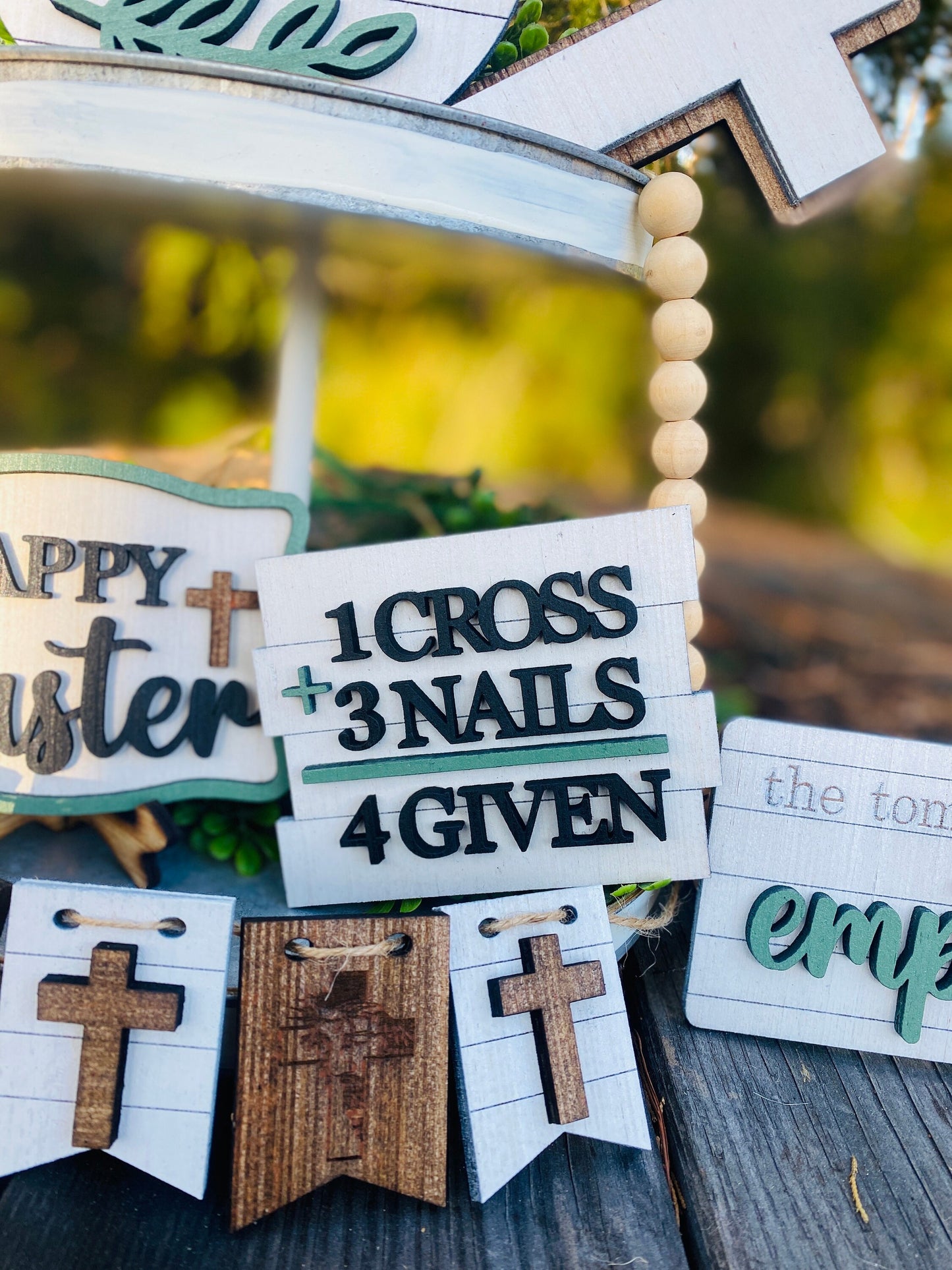 Easter tier tray decor, tier tray set, Rae dunn decor, mini signs, 3d, tier tray signs, Jesus, 1 cross 3 nails, tomb was empty, he is risen
