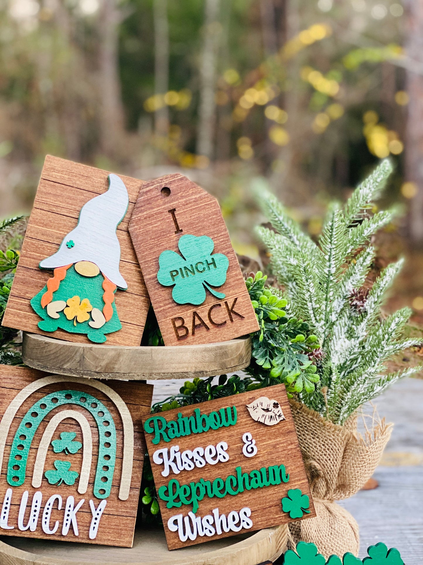 St Patrick’s day tier tray set, home decor, St. Patty’s, Rae dunn decor, leprechaun wishes, rainbow kisses, pot of gold, mini signs, clover