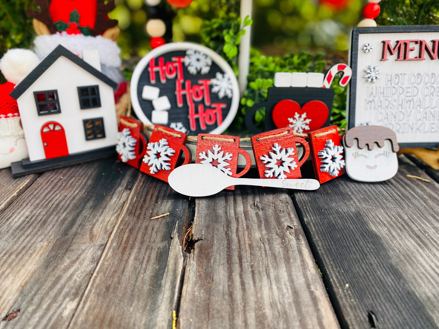 Hot cocoa tier tray / farmhouse / home decor / hutch decor / Rae dunn decor / hot cocoa / marshmallows / peppermint / tier tray set