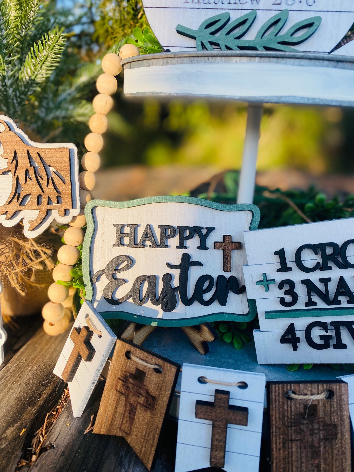 Easter tier tray decor, tier tray set, Rae dunn decor, mini signs, 3d, tier tray signs, Jesus, 1 cross 3 nails, tomb was empty, he is risen