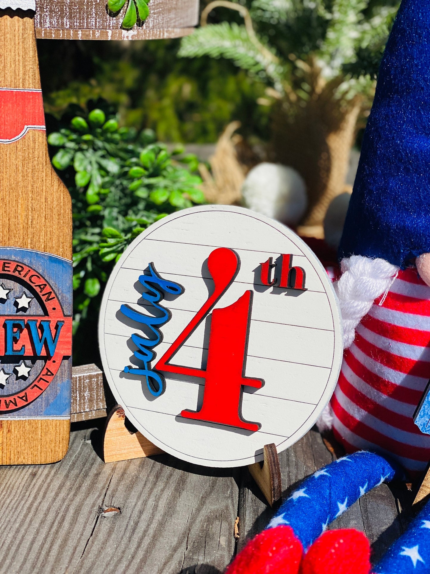 July 4th tier tray decor, 4th of July, Independence Day, USA, red white and blue, all American brew, Rae dunn decor, home decor