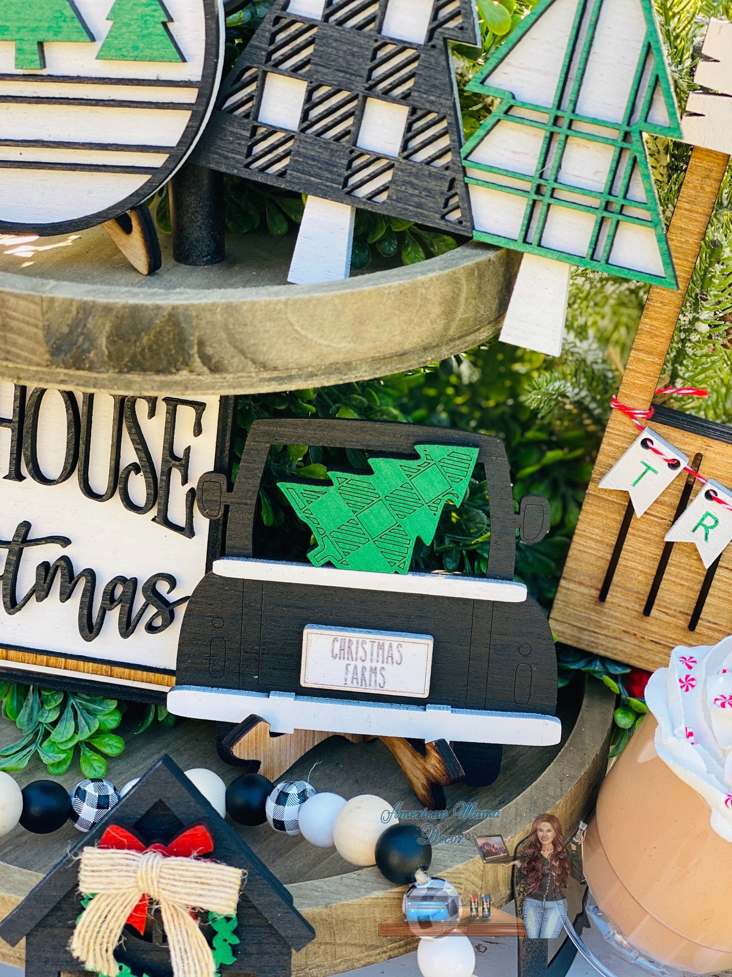 Christmas Tiered Tray Set,home decor, merry Christmas, Christmas, farm fresh trees, farmhouse Christmas decor,xmas decor, Rae Dunn decor