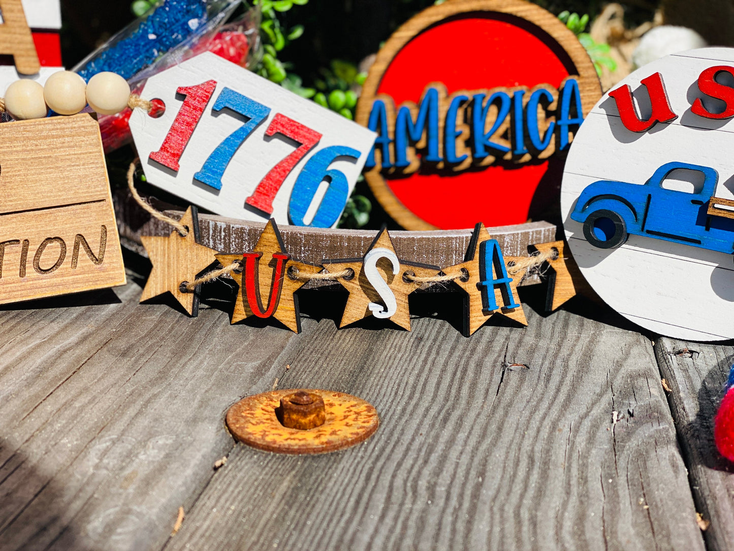 July 4th tier tray set, 4th of July, Independence Day, usa, America, one nation under god, 1776, home, liberty, United States flag, decor