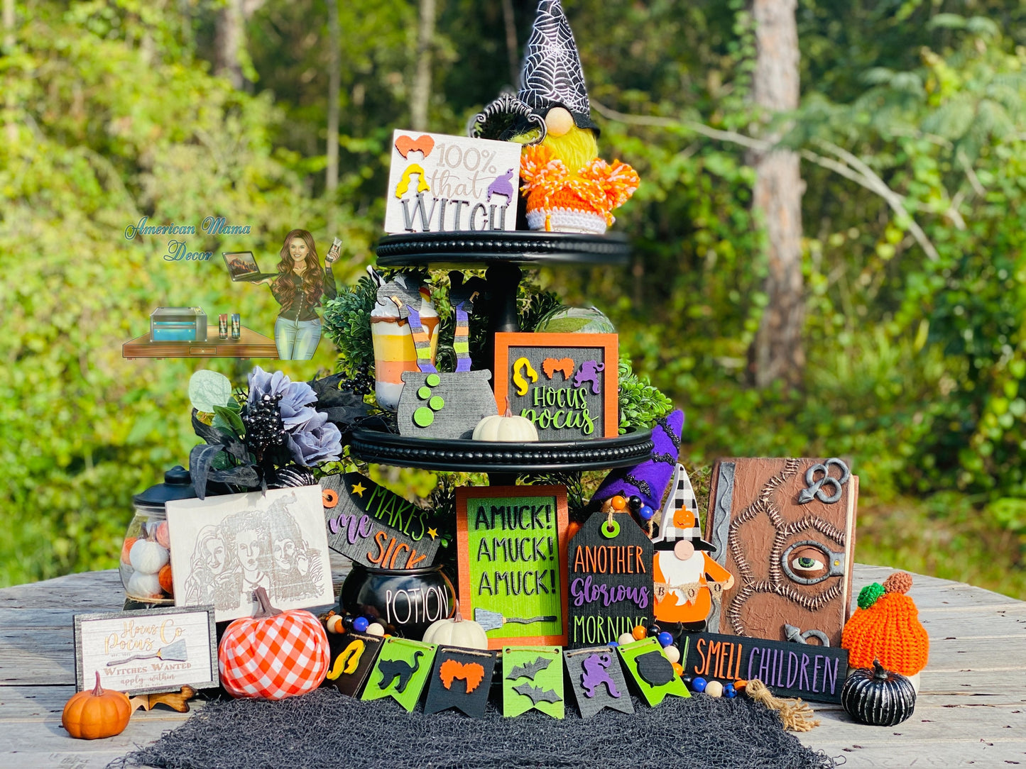 Witches tier tray decor, Halloween tier tray decor, home decor, witch spells, Rae dunn decor, Witch sisters, witches, broom rides