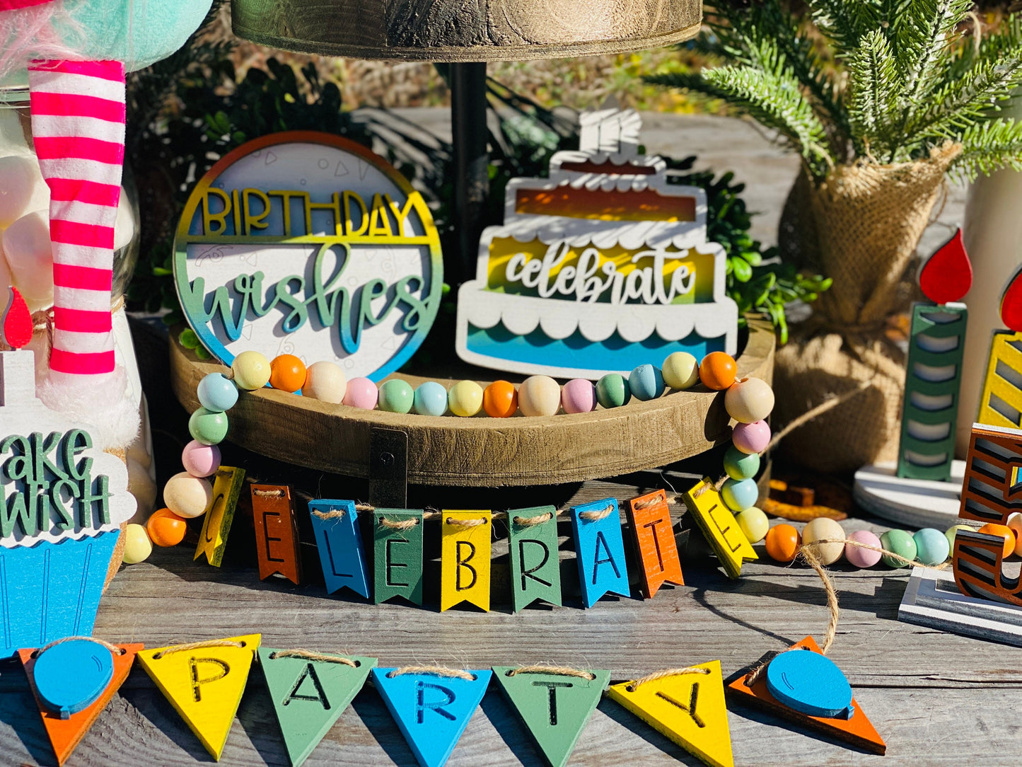Birthday tier tray decor, celebration, birthday home decor, tier tray set, Rae dunn decor, celebrate, party, special day, birthday wishes