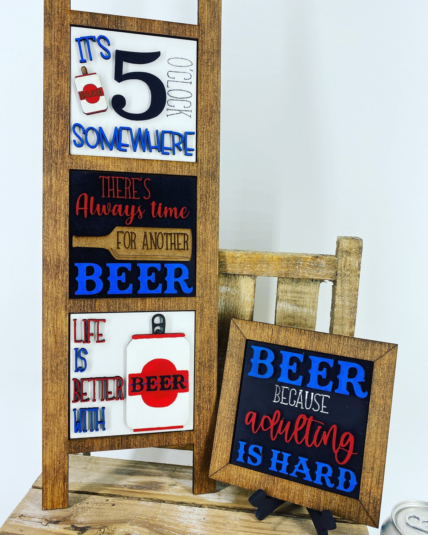 Beer Leaning ladder, home decor, Rae Dunn displays, gift for dad, coors light, bud light, man cave, hutch displays, holiday decor