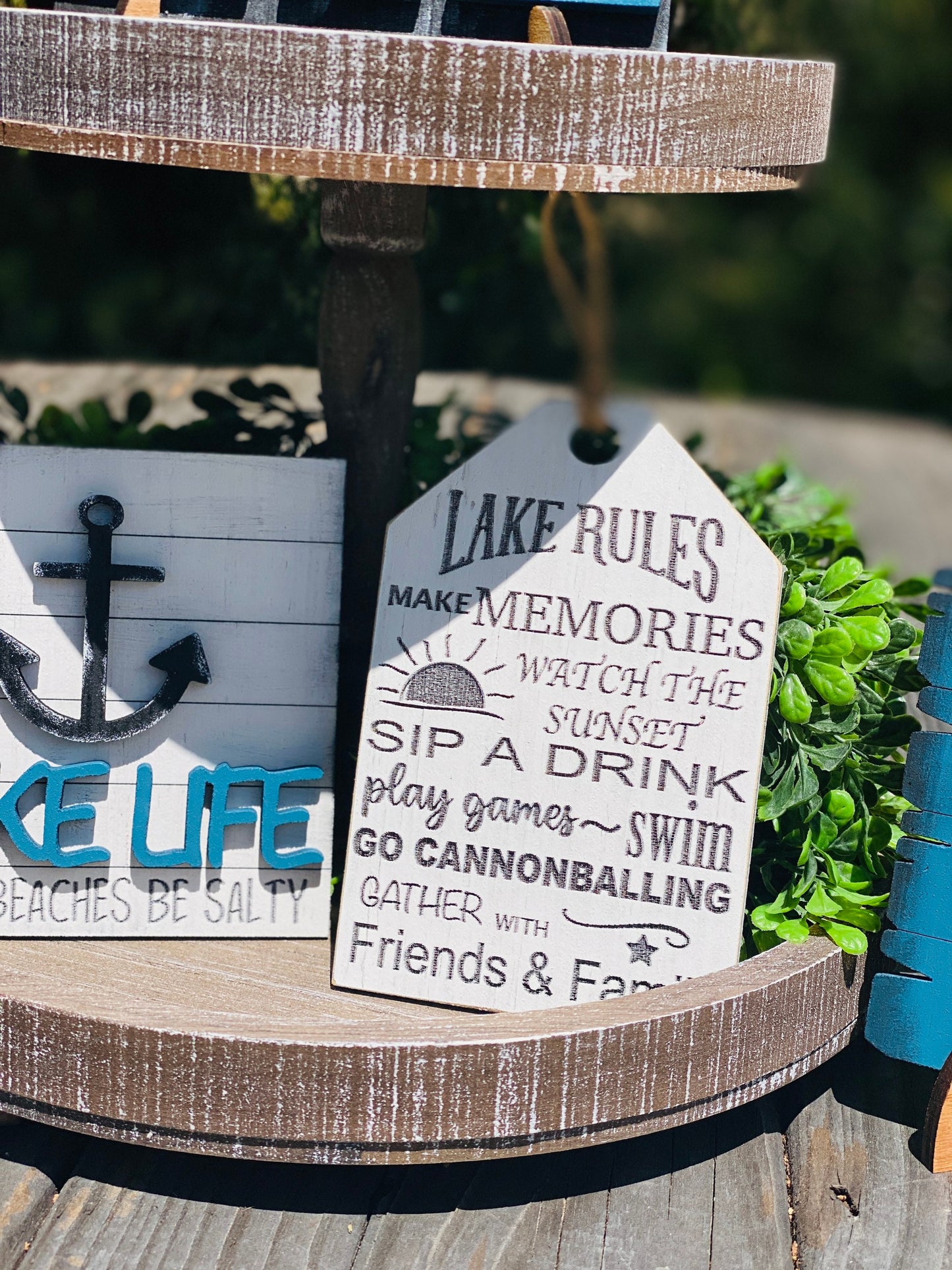 Lake life tier tray, home decor, jump in the lake, lake house, welcome, lake life, lake rules, beaches be salty, summer decor