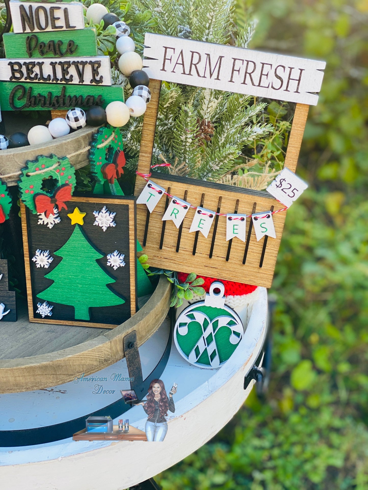Christmas Tiered Tray Set,home decor, merry xmas, Christmas, Santa’s sled, believe, farmhouse decor,xmas decor, Rae Dunn decor, Santa Claus