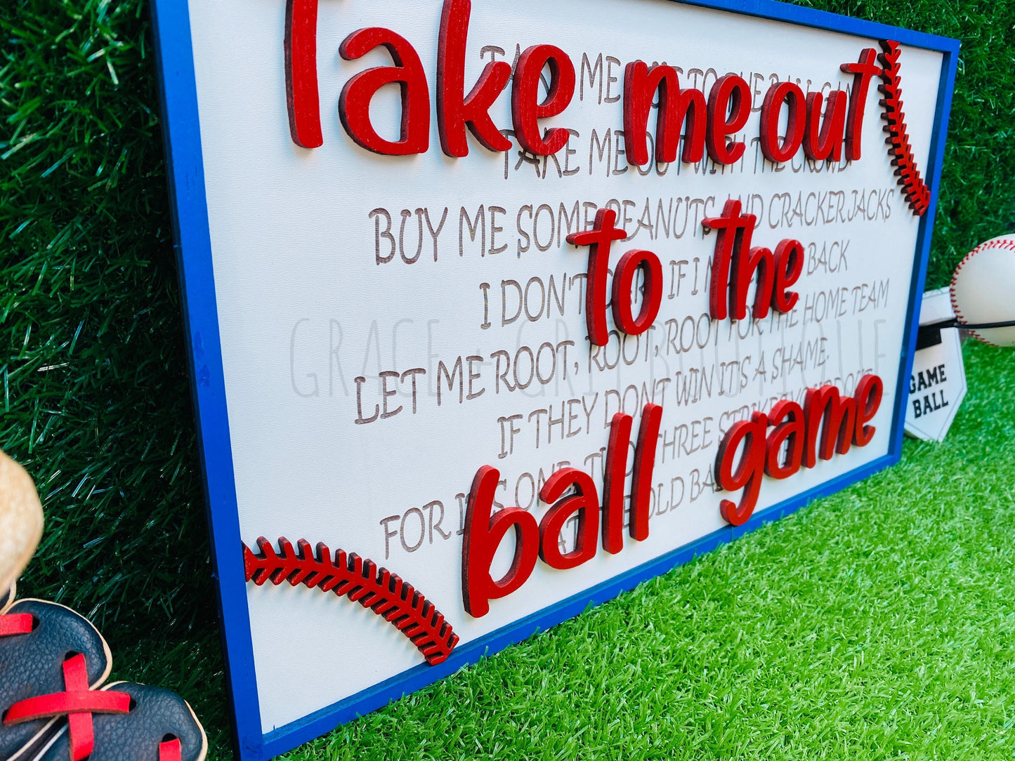 Take me out to the ballgame sign with engraved wording also FREE SHIPPING baseball, sports, man cave decor