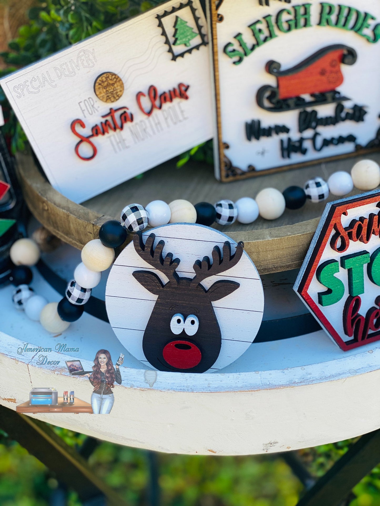 Christmas Tiered Tray Set,home decor, Christmas, Santa’s milk, cookies, carrots for reindeer, farmhouse decor,xmas decor, Rae Dunn decor