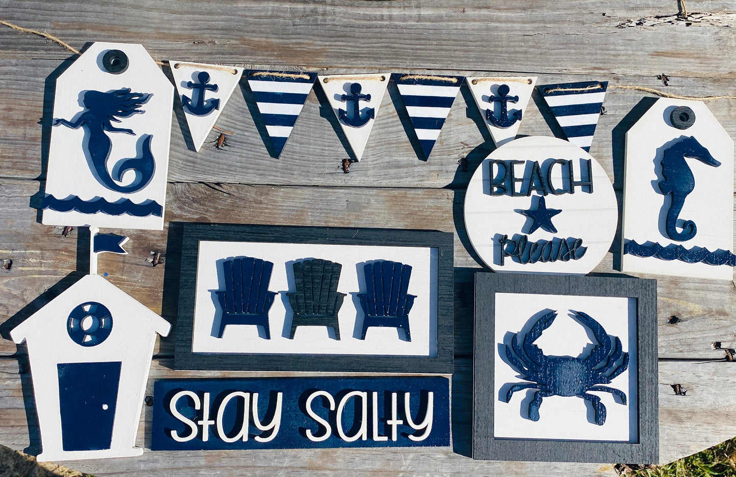 Beach tier tray set, tier tray decor, nautical, home decor, summer time, beach house decor, 3d signs, tier tray signs, Rae dunn decor