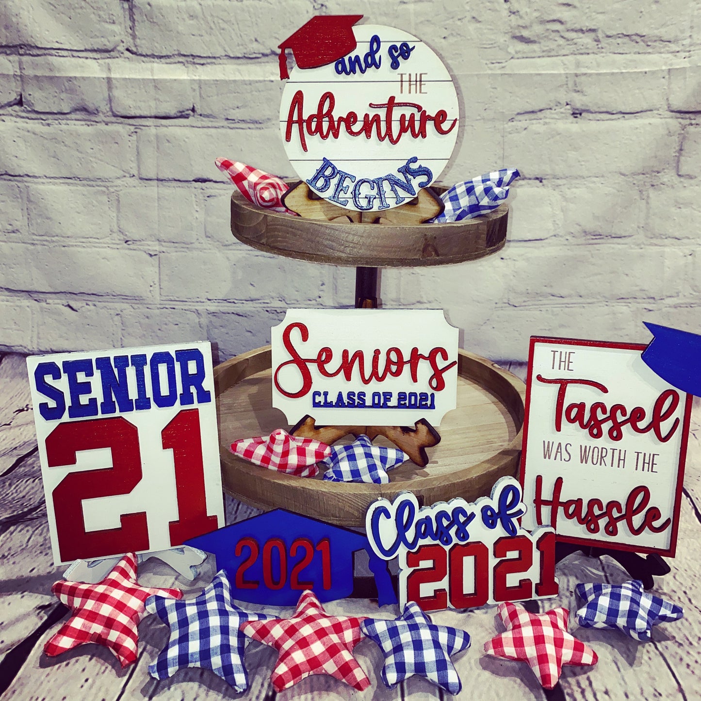 Graduation, Senior 2025, Tier Tray decor, class of 2025, home decor, Rae Dunn, college, high school, tassel was worth the hassle, seniors
