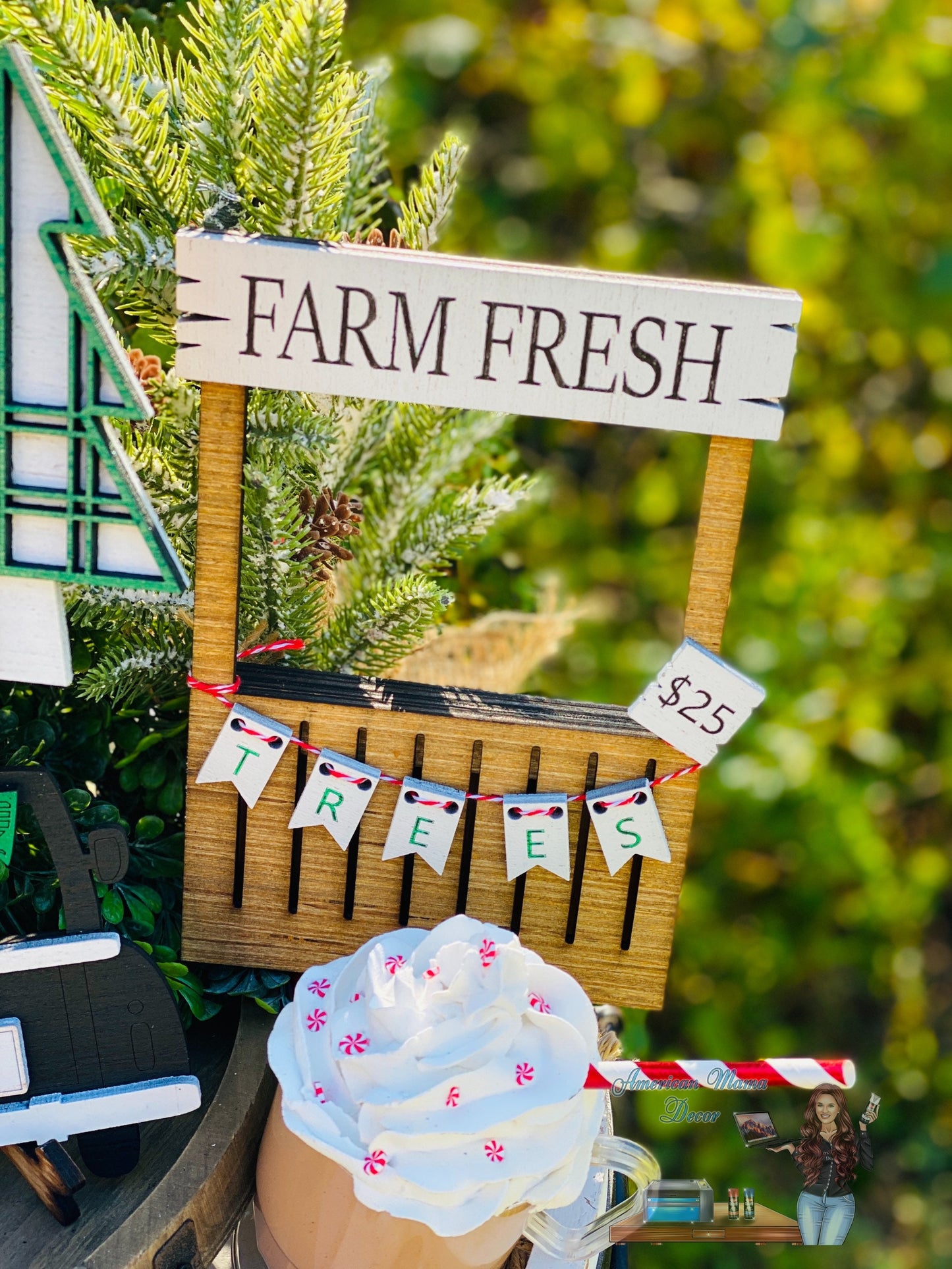Christmas Tiered Tray Set,home decor, merry Christmas, Christmas, farm fresh trees, farmhouse Christmas decor,xmas decor, Rae Dunn decor
